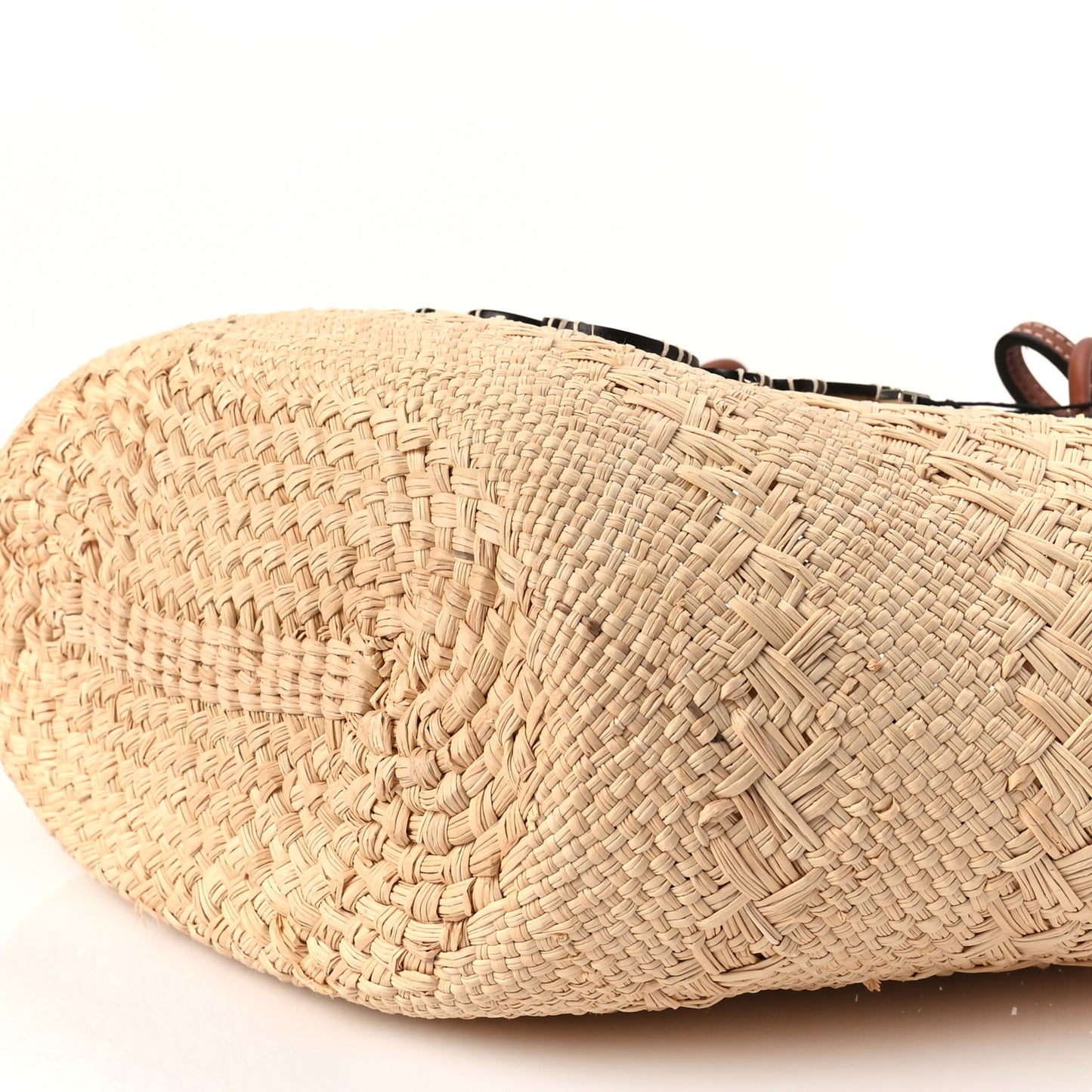 Loewe Calfskin Raffia Paulas Ibiza Medium Anagram Basket Tote Bag Natural Tan