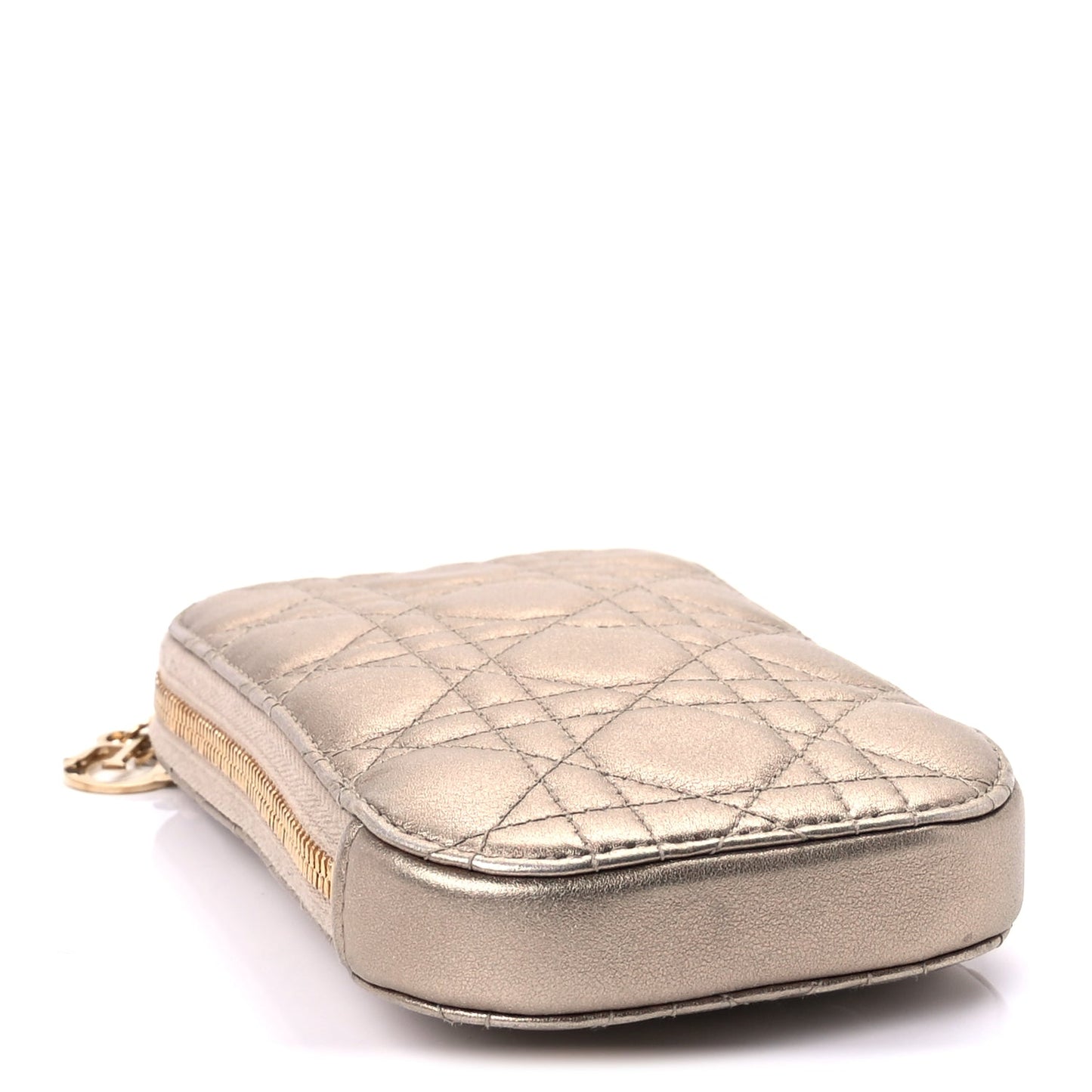 Christian Dior Lambskin Cannage Lady Dior Phone Holder  Gold