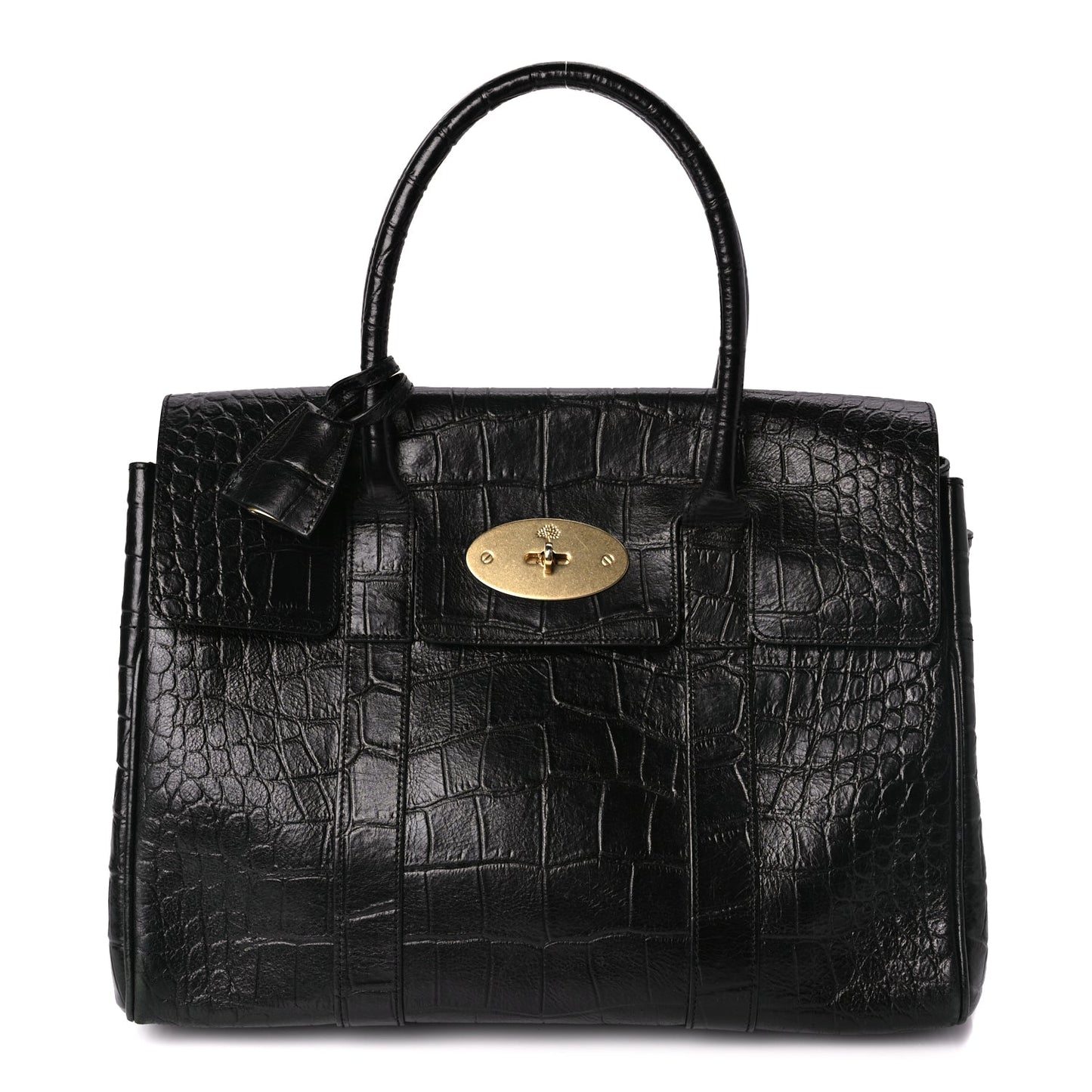 Mulberry Calfskin Crocodile Embossed Bayswater Black