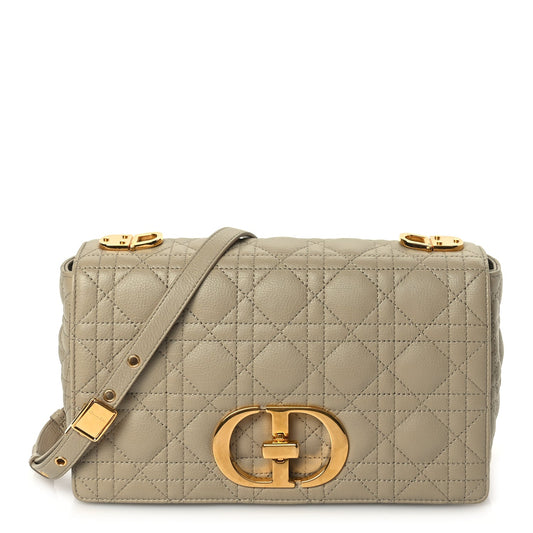 Christian Dior Supple Calfskin Cannage Medium Caro Bag Beige