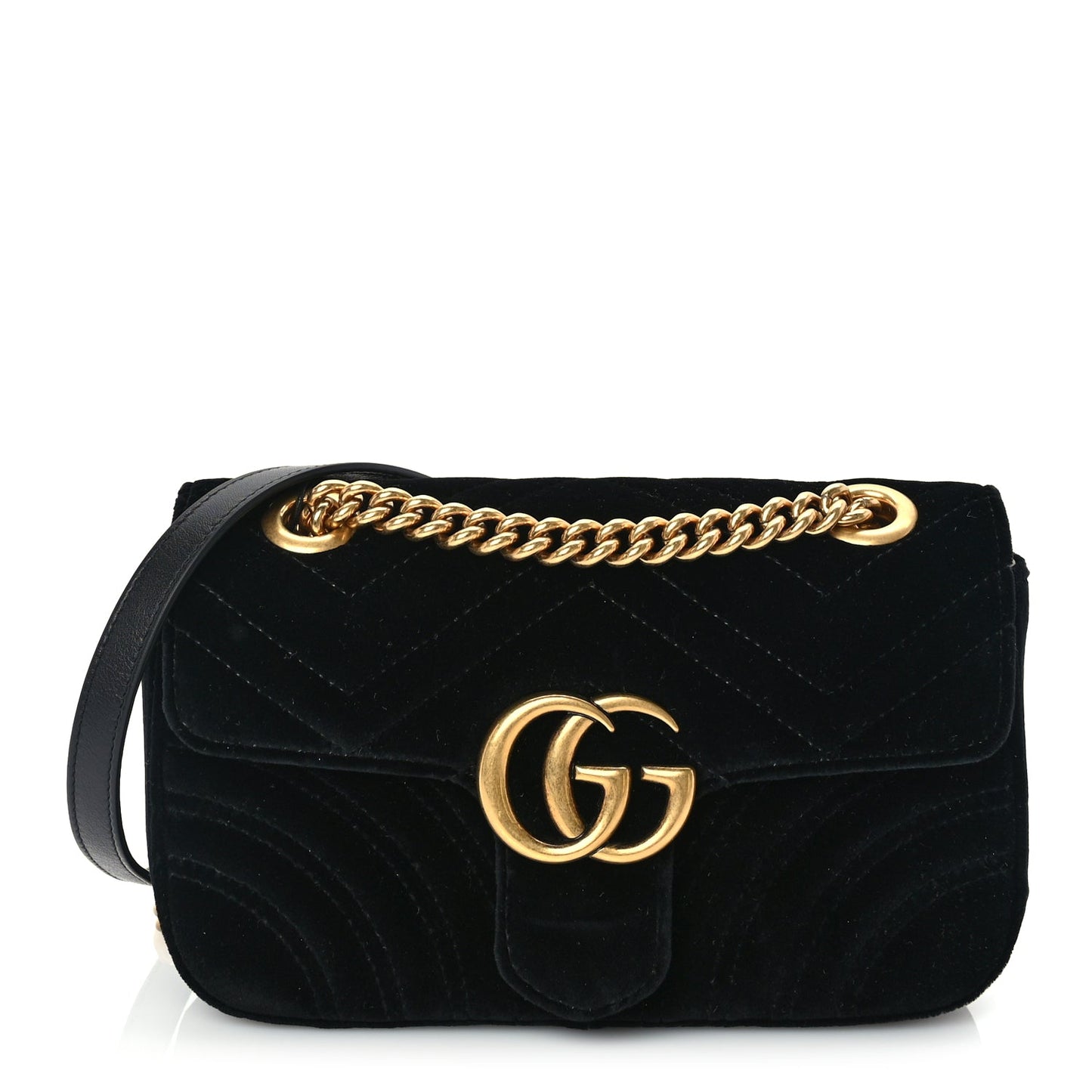 Gucci Velvet Matelasse Mini GG Marmont Shoulder Bag  Black