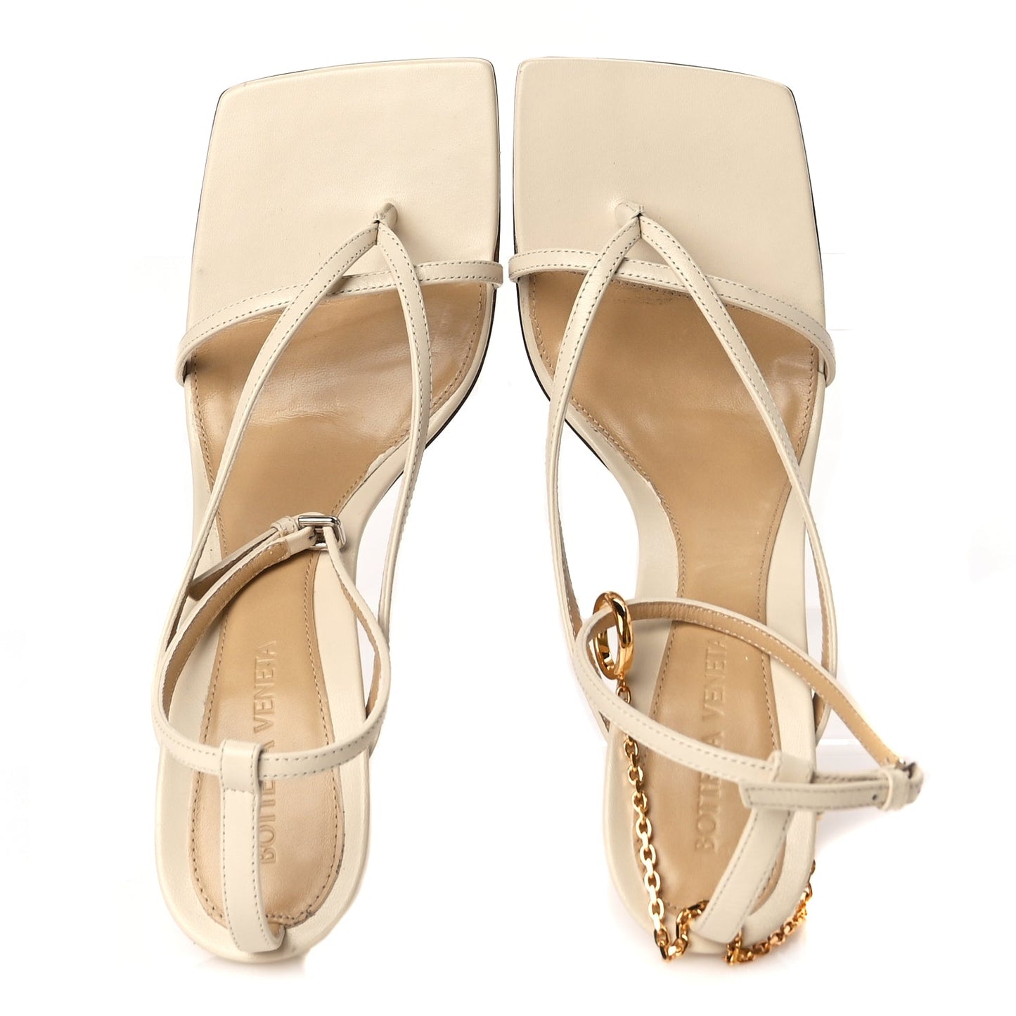 Bottega Veneta Lambskin Stretch Chain Strap 90mm Sandals 39 Sea Salt