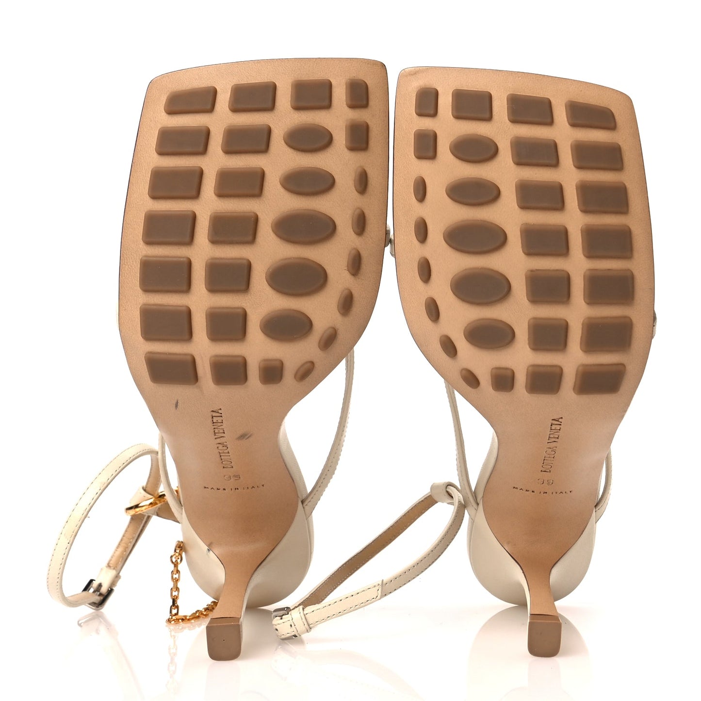 Bottega Veneta Lambskin Stretch Chain Strap 90mm Sandals 39 Sea Salt