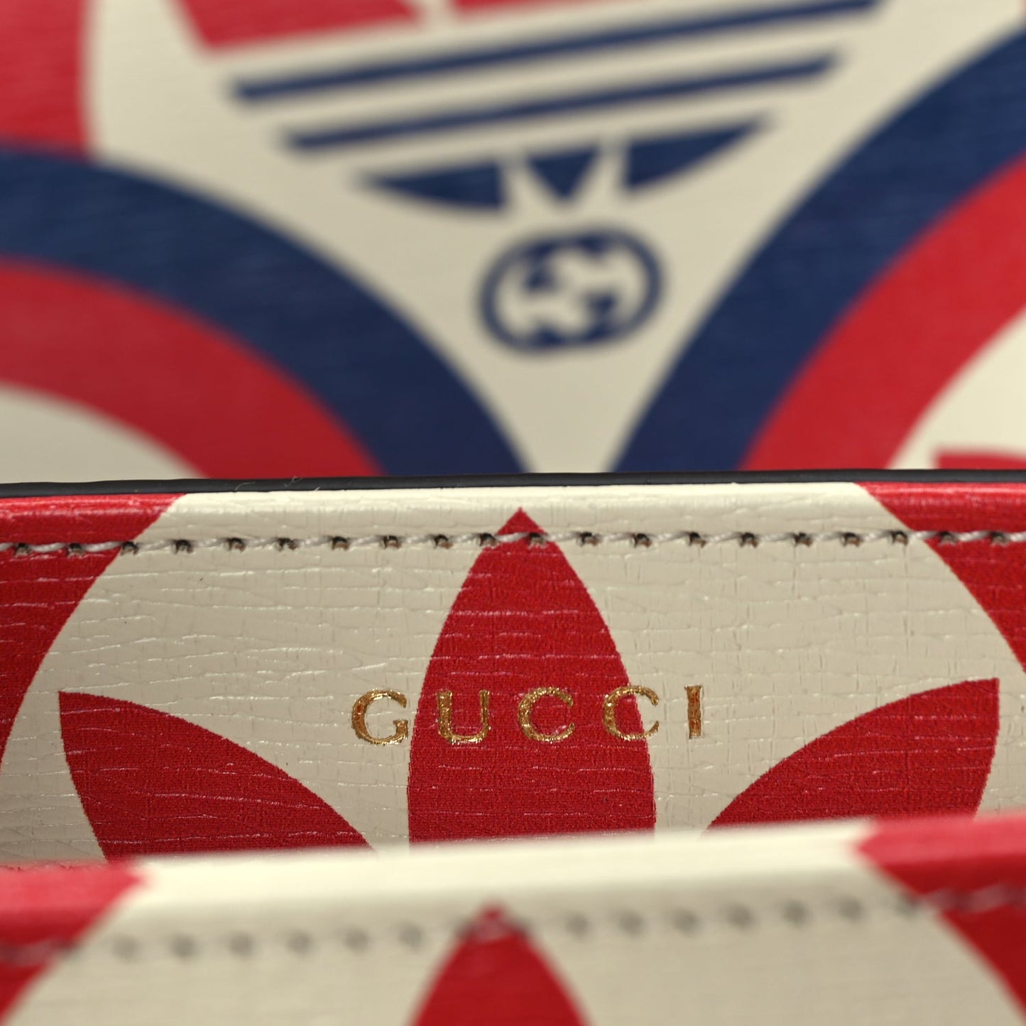 Gucci X ADIDAS Shangai Calfskin Web Trefoil Interlocking G Small Horsebit 1955 Shoulder Bag Red White Blue