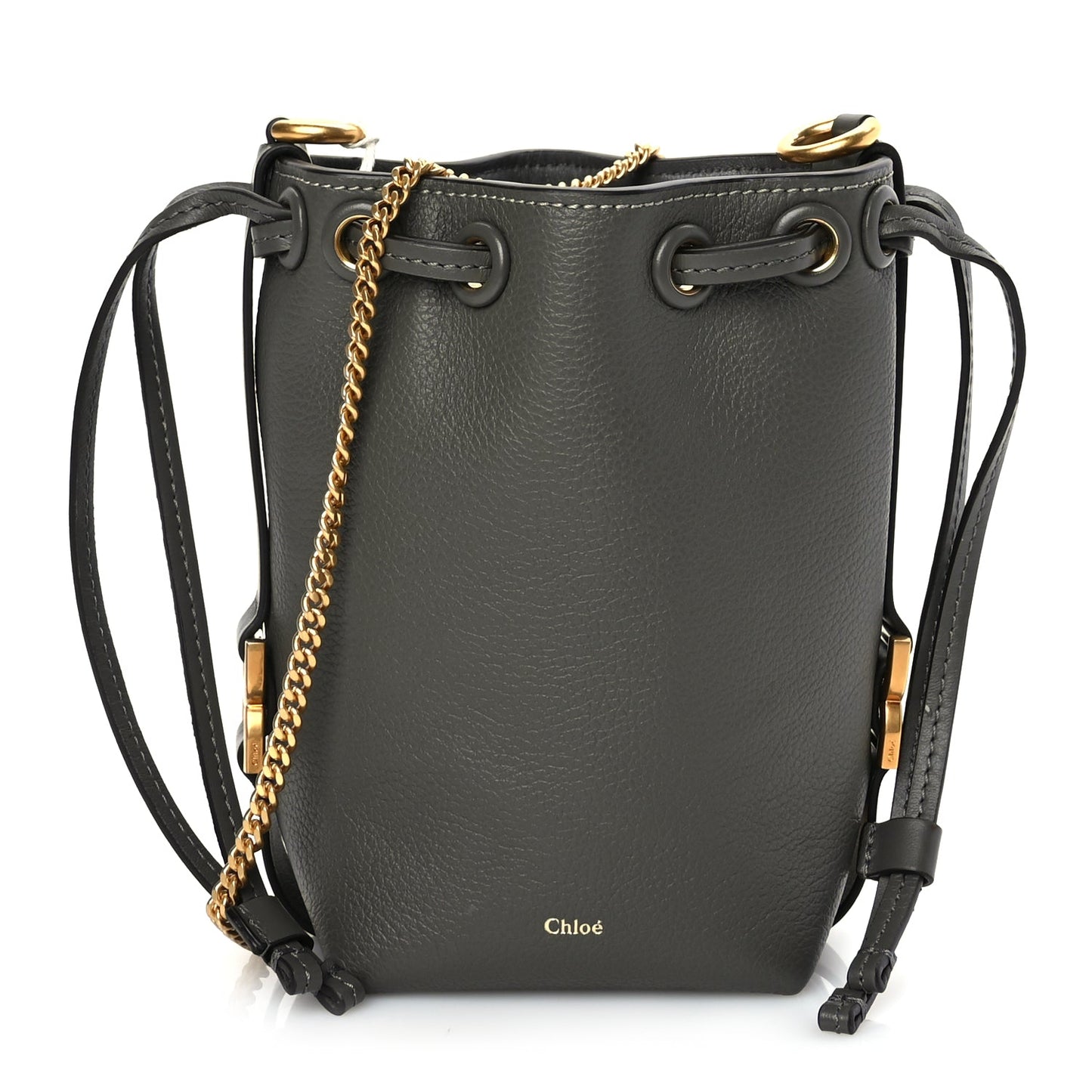 Chloe Grained Calfskin Micro Marcie Bucket Bag Elephant Grey