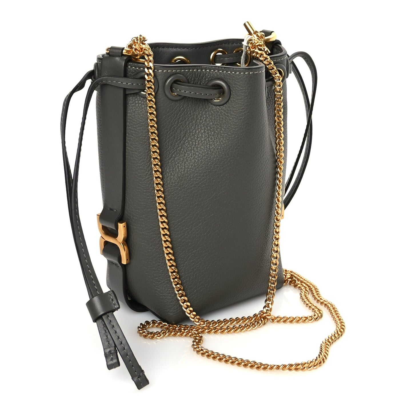 Chloe Grained Calfskin Micro Marcie Bucket Bag Elephant Grey
