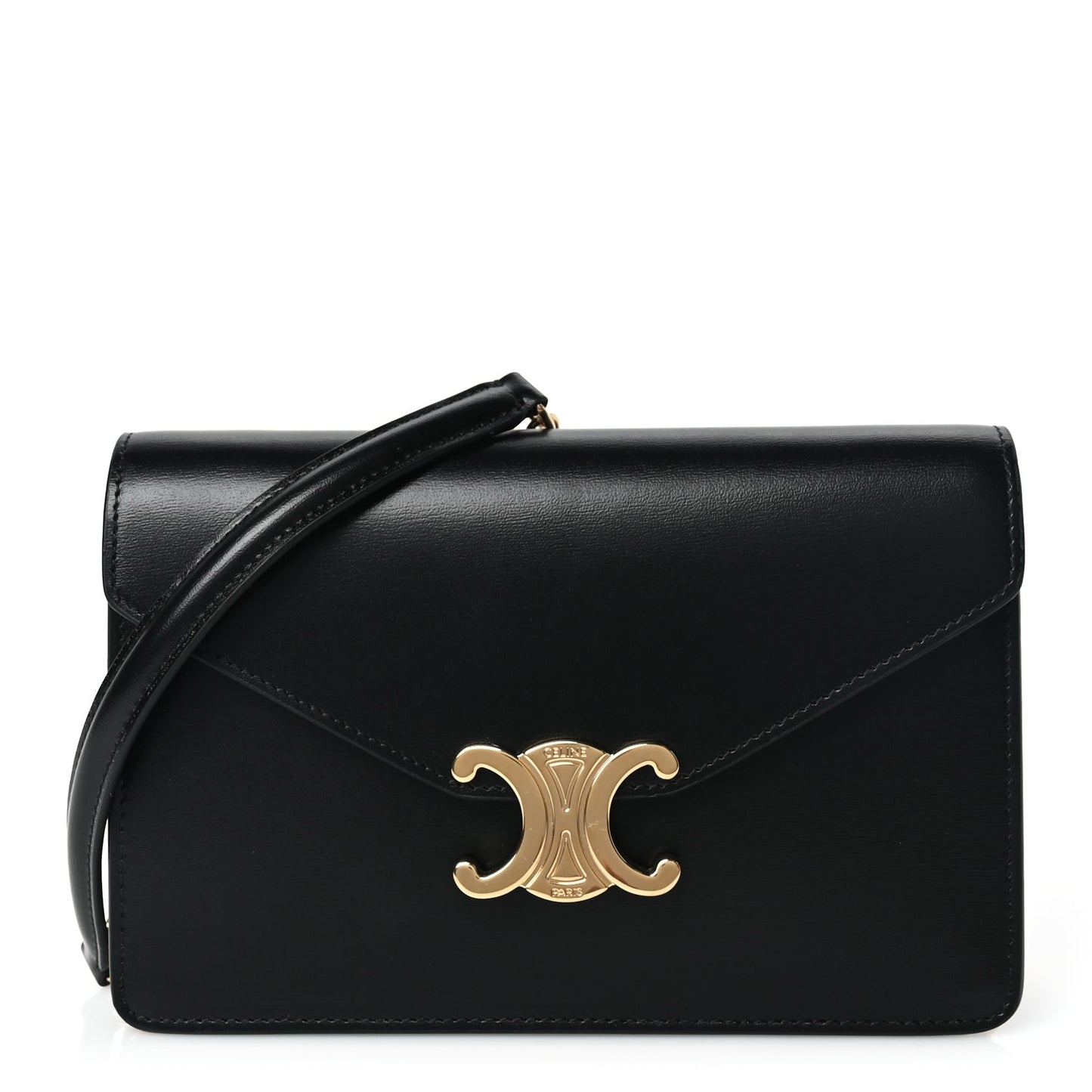 Celine Shiny Calfskin Triomphe Margo Wallet on Chain Black
