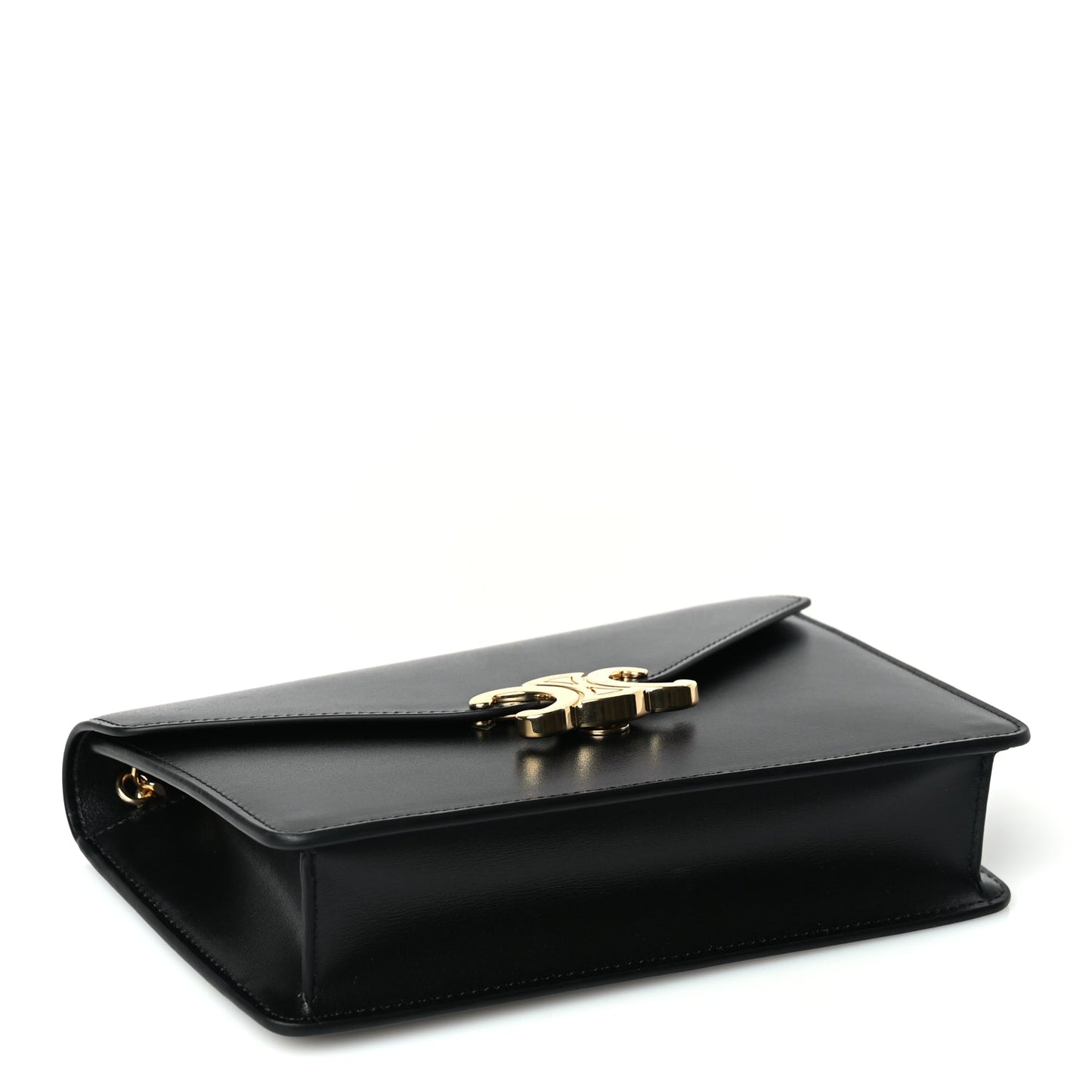 Celine Shiny Calfskin Triomphe Margo Wallet on Chain Black