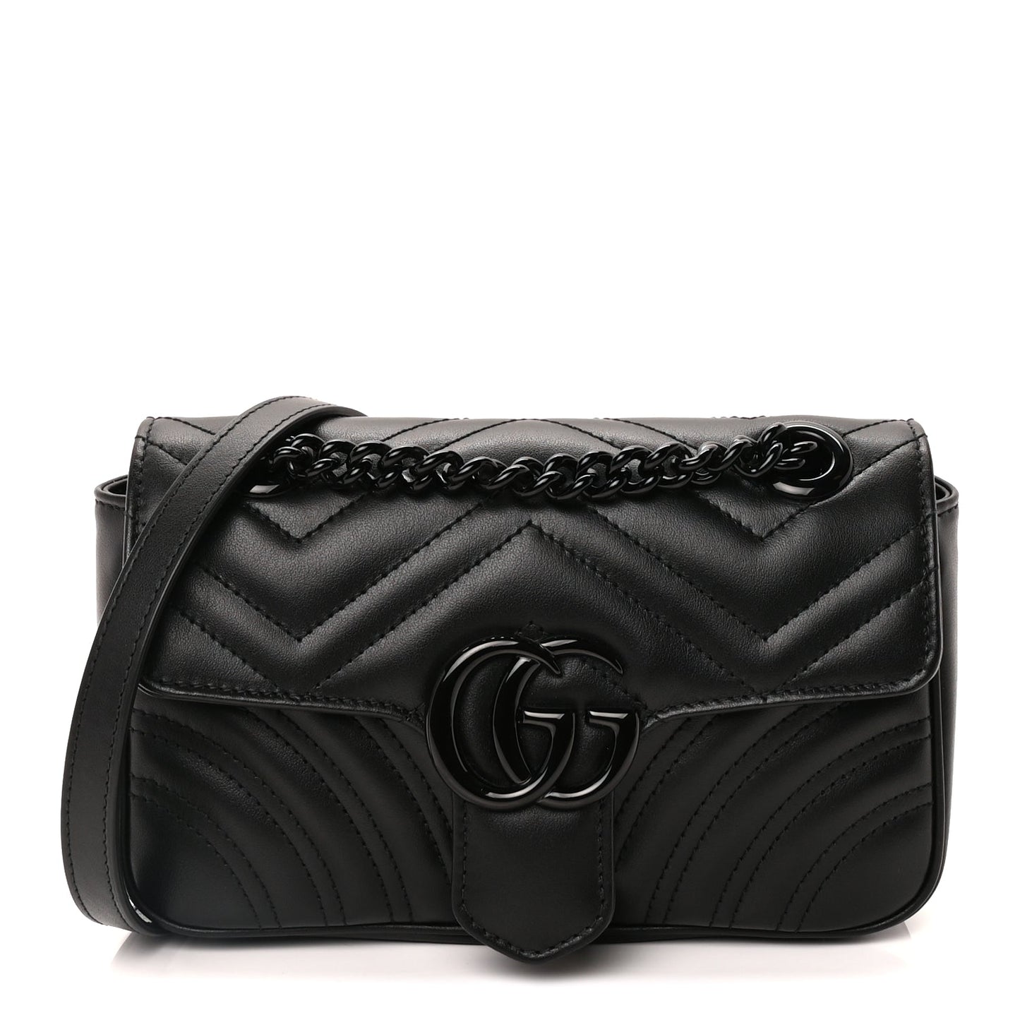 Gucci Calfskin Matelasse Monochrome Mini GG Marmont Shoulder Bag Black