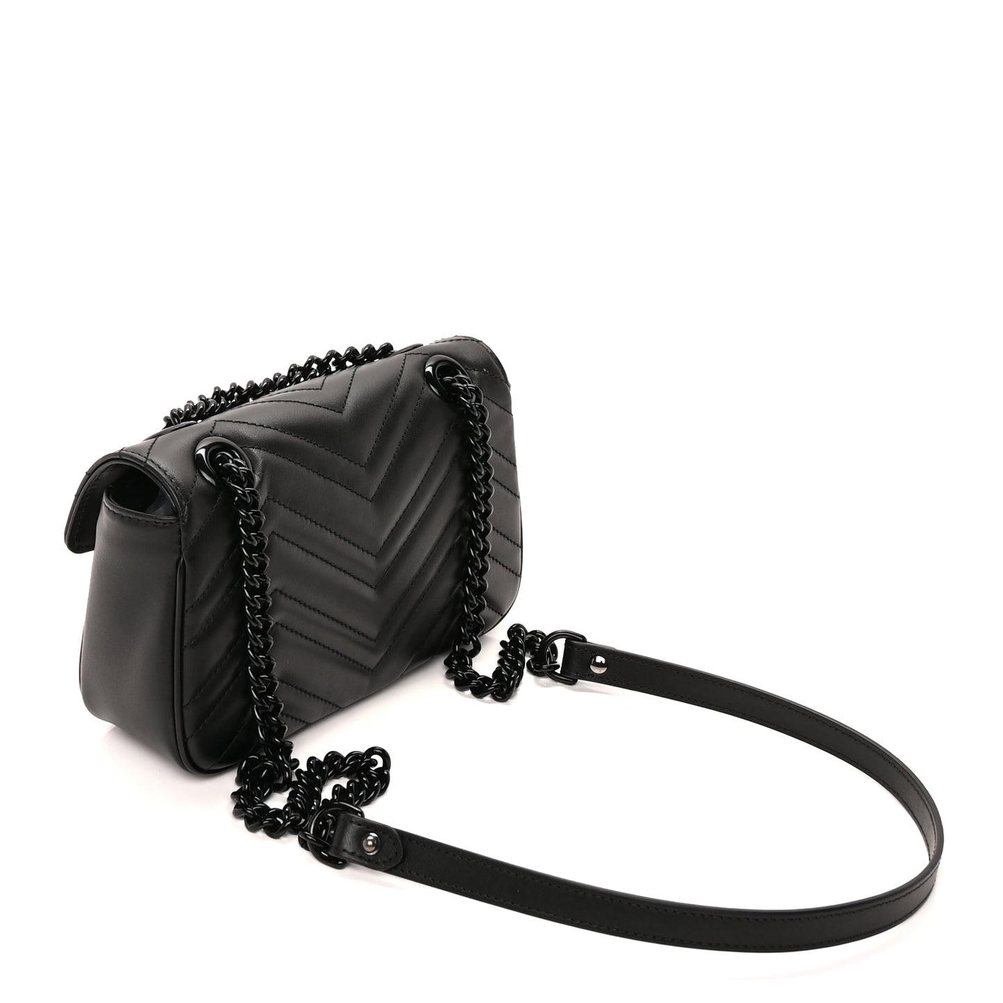 Gucci Calfskin Matelasse Monochrome Mini GG Marmont Shoulder Bag Black