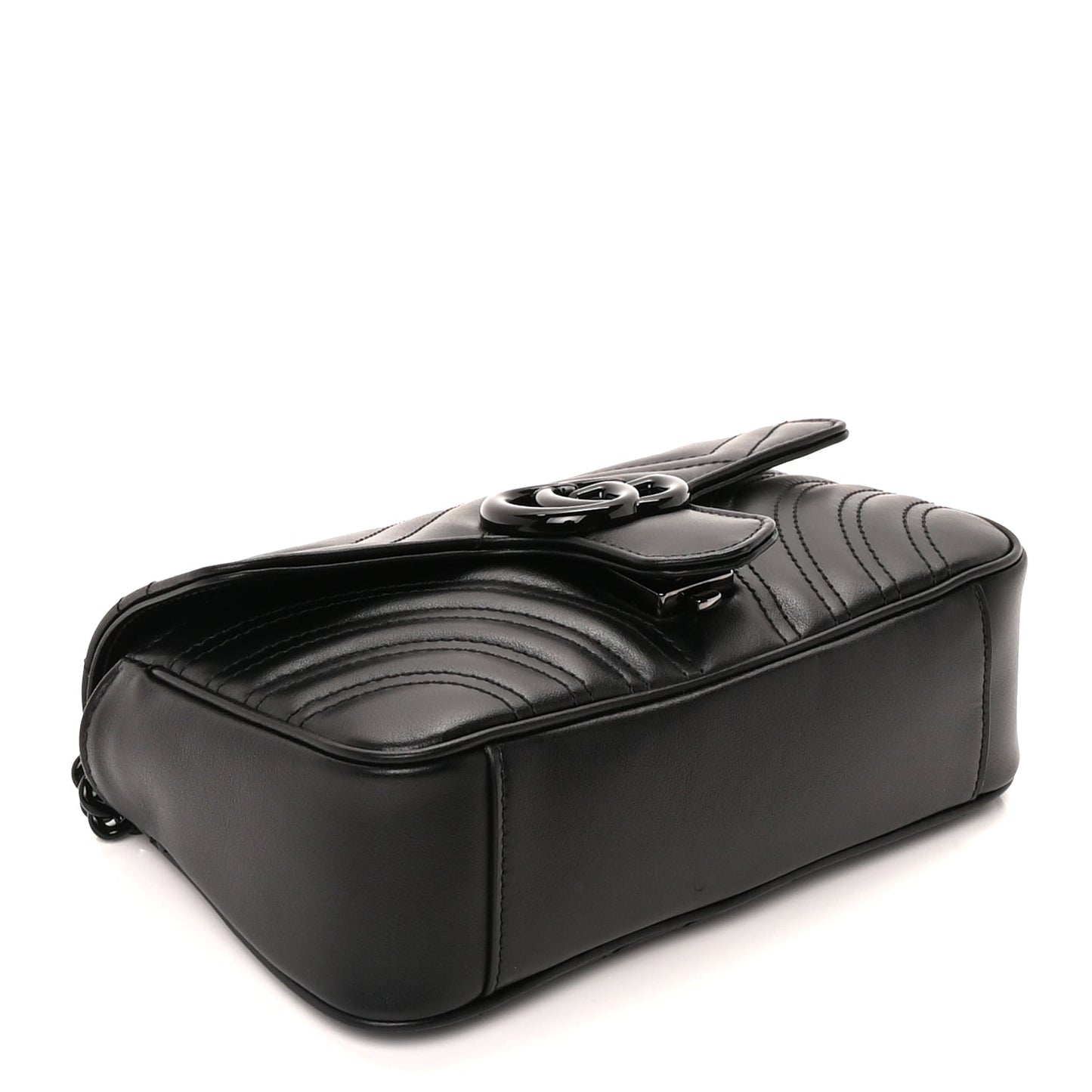 Gucci Calfskin Matelasse Monochrome Mini GG Marmont Shoulder Bag Black