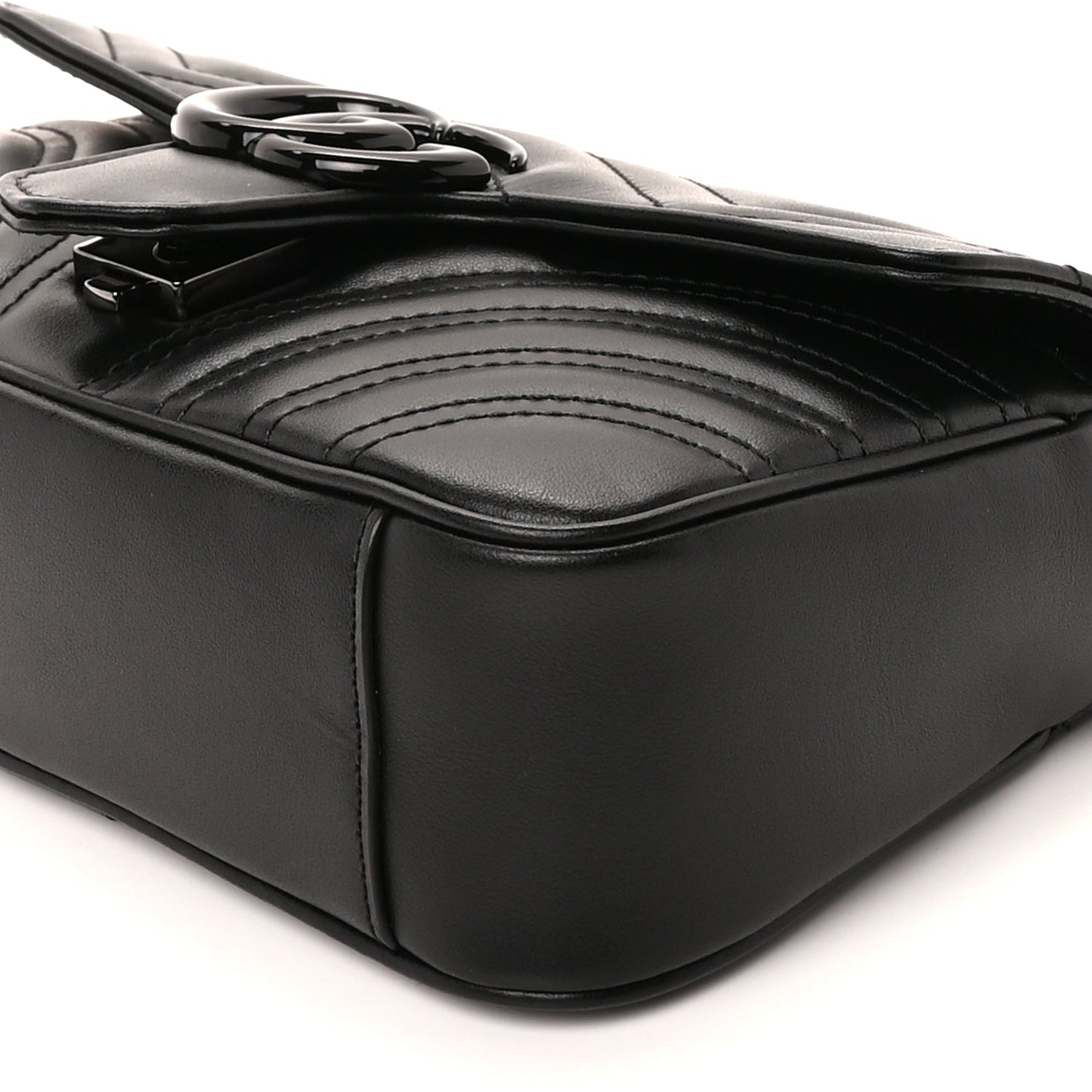Gucci Calfskin Matelasse Monochrome Mini GG Marmont Shoulder Bag Black