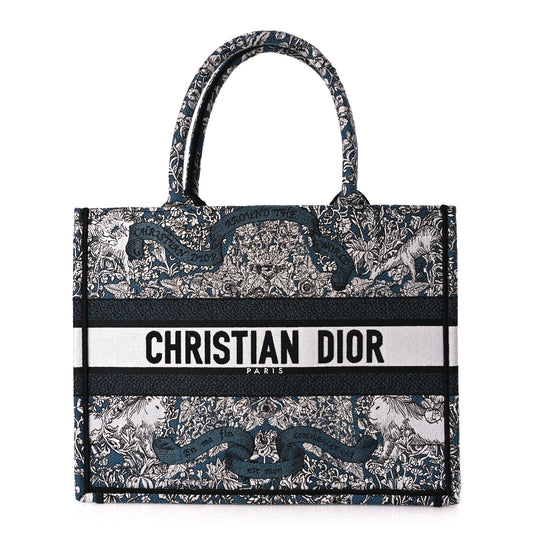 Christian Dior Canvas Embroidered Medium Around The World Book Tote Blue