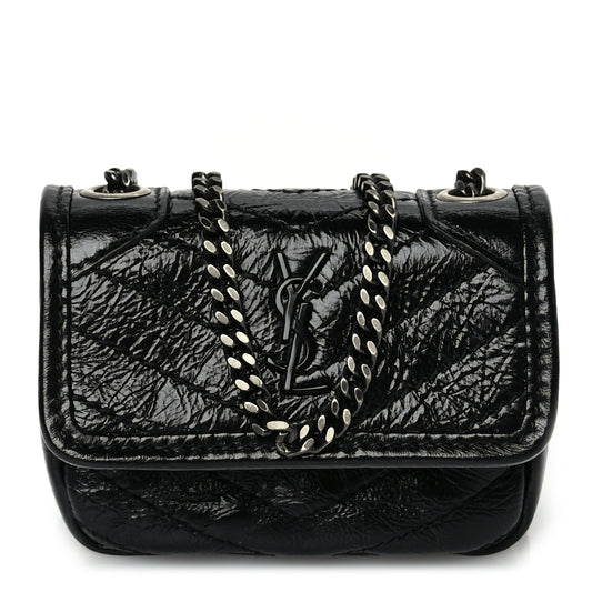 Saint Laurent Crinkled Calfskin Matelasse Monogram Niki Airpods Holder Micro Bag Black