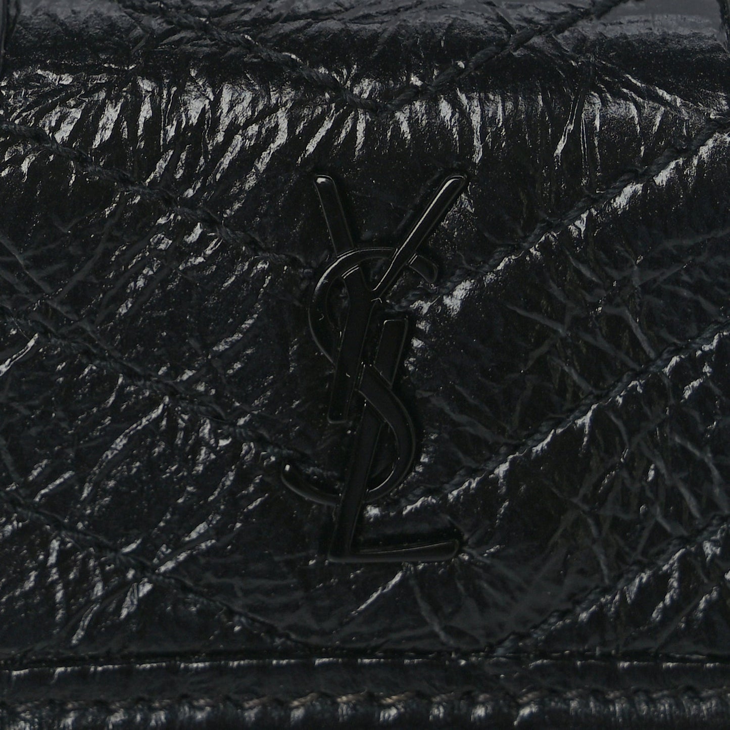 Saint Laurent Crinkled Calfskin Matelasse Monogram Niki Airpods Holder Micro Bag Black