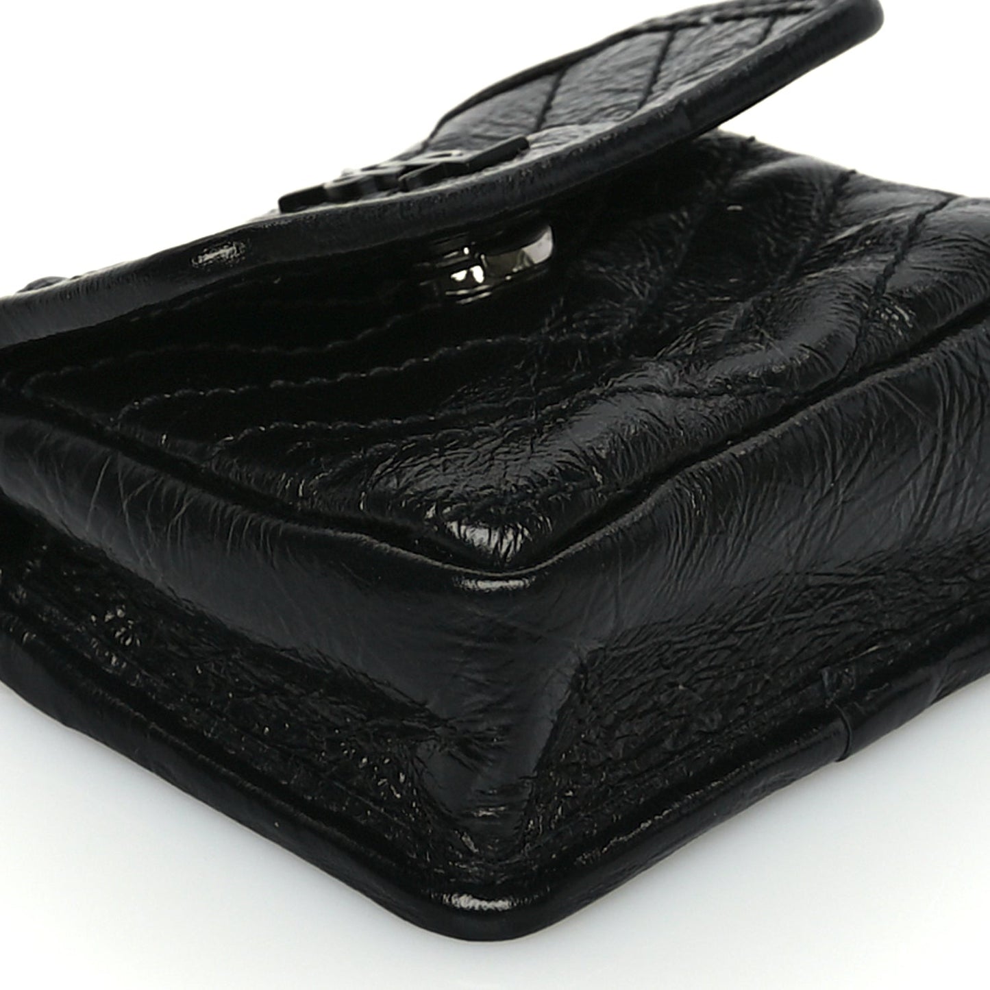 Saint Laurent Crinkled Calfskin Matelasse Monogram Niki Airpods Holder Micro Bag Black