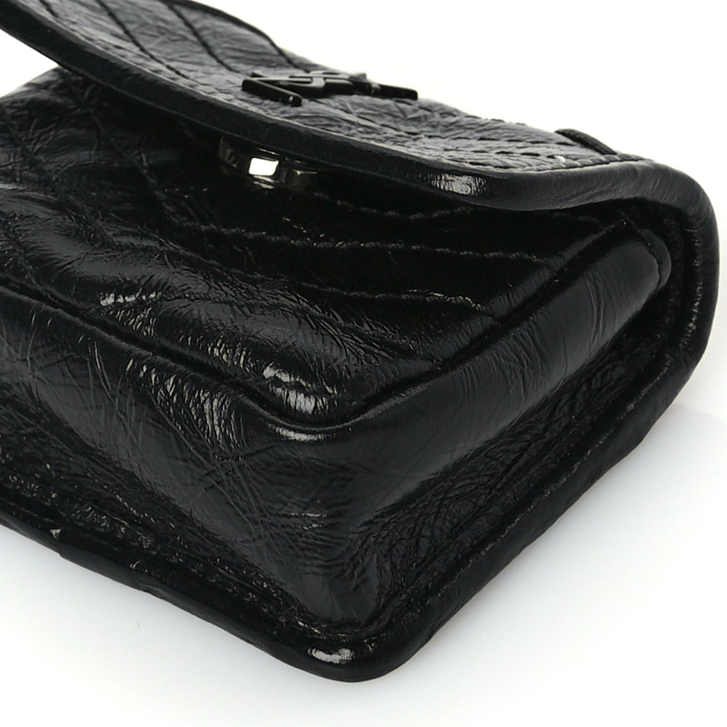 Saint Laurent Crinkled Calfskin Matelasse Monogram Niki Airpods Holder Micro Bag Black