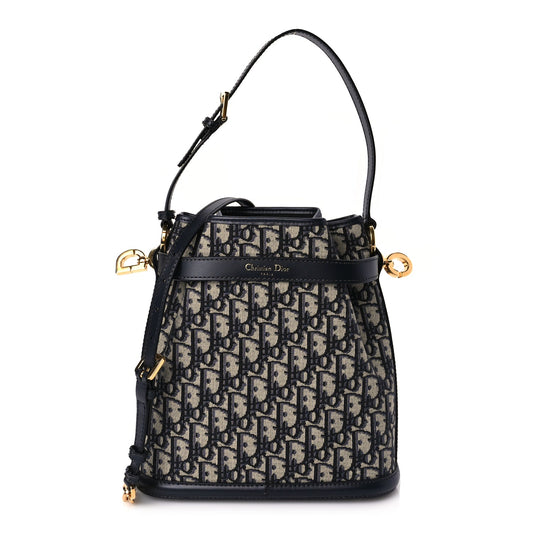 Christian Dior Oblique Calfskin Medium C'est Dior Bucket Bag Blue
