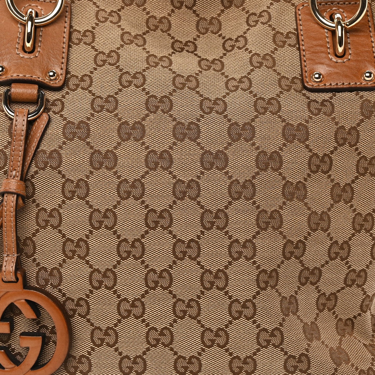 Gucci GG Monogram Medium Charm Tote Light Brown