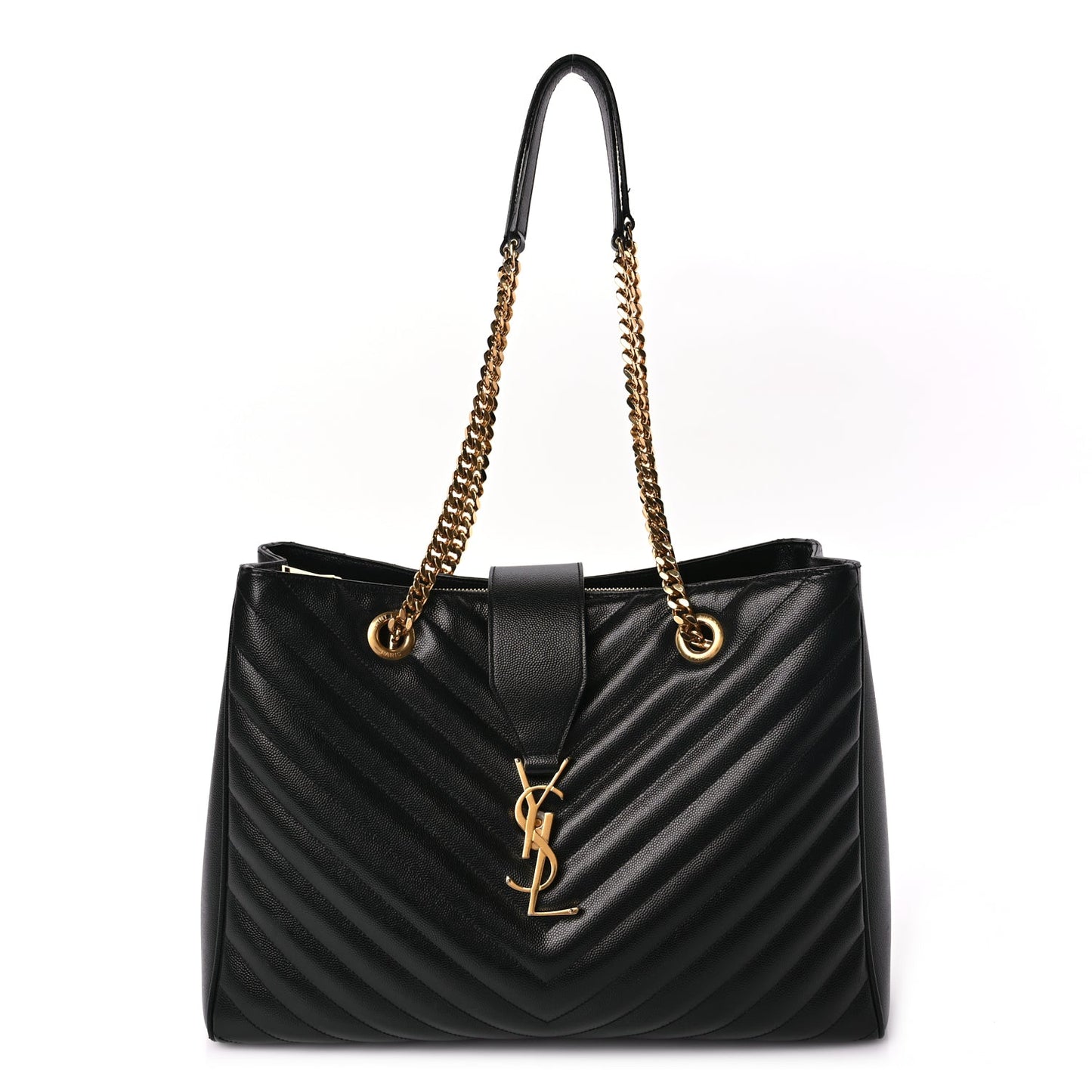 Saint Laurent Grain De Poudre Matelasse Chevron Monogram Shopping Bag Black