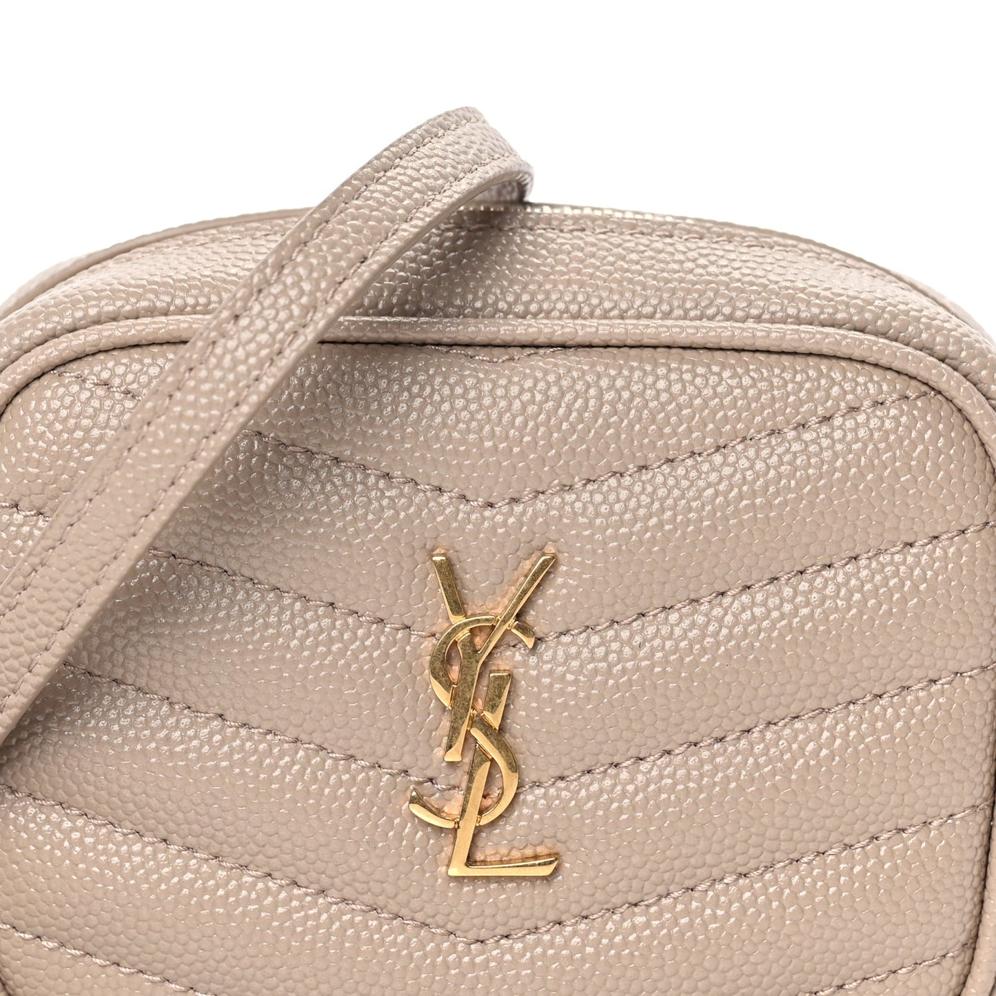 Saint Laurent Grain De Poudre Matelasse Monogram Baby Lou Camera Bag  Dark Beige