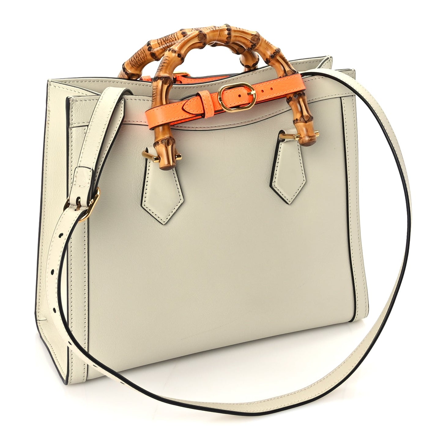 Gucci Wonka Grain Calfskin Medium Diana Tote Bag Mystic White Orange Fluo