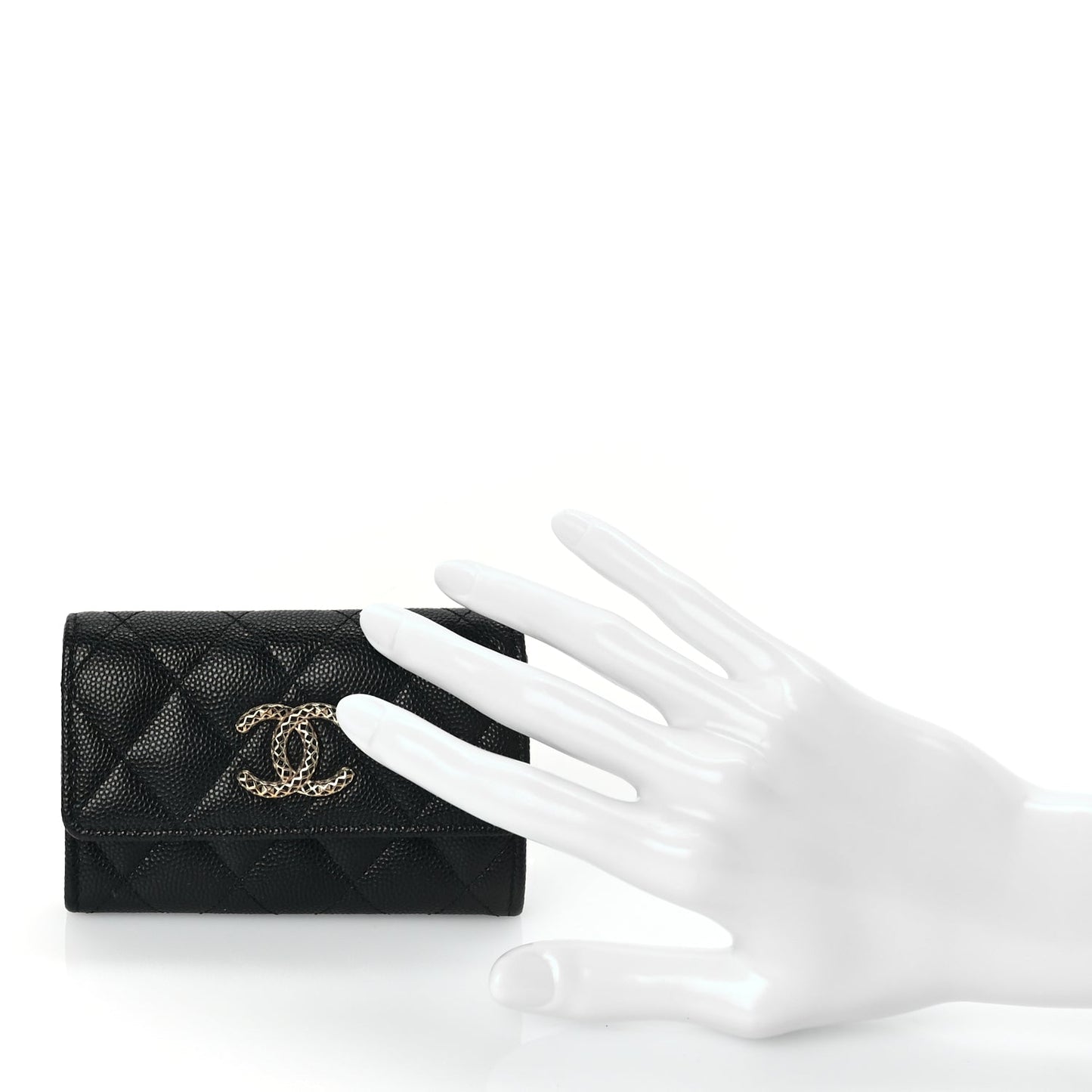 Chanel CHANEL Caviar Metal Perforated Quilted CC Flap Card Holder Black
