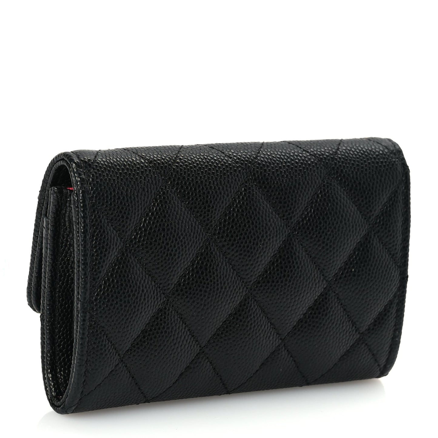 Chanel CHANEL Caviar Metal Perforated Quilted CC Flap Card Holder Black