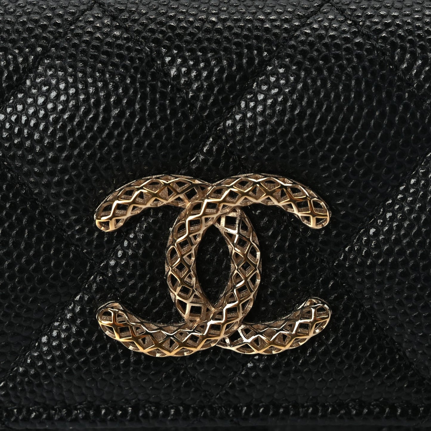 Chanel CHANEL Caviar Metal Perforated Quilted CC Flap Card Holder Black