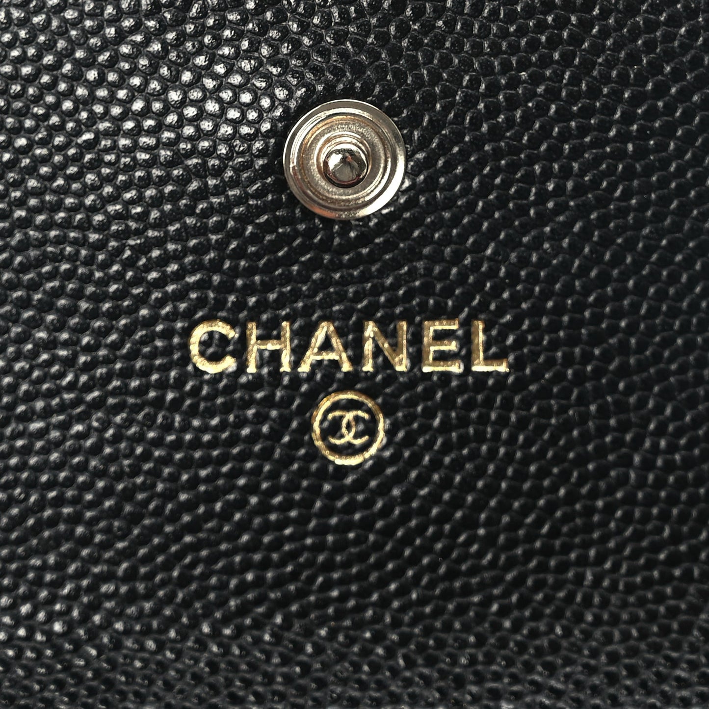 Chanel CHANEL Caviar Metal Perforated Quilted CC Flap Card Holder Black