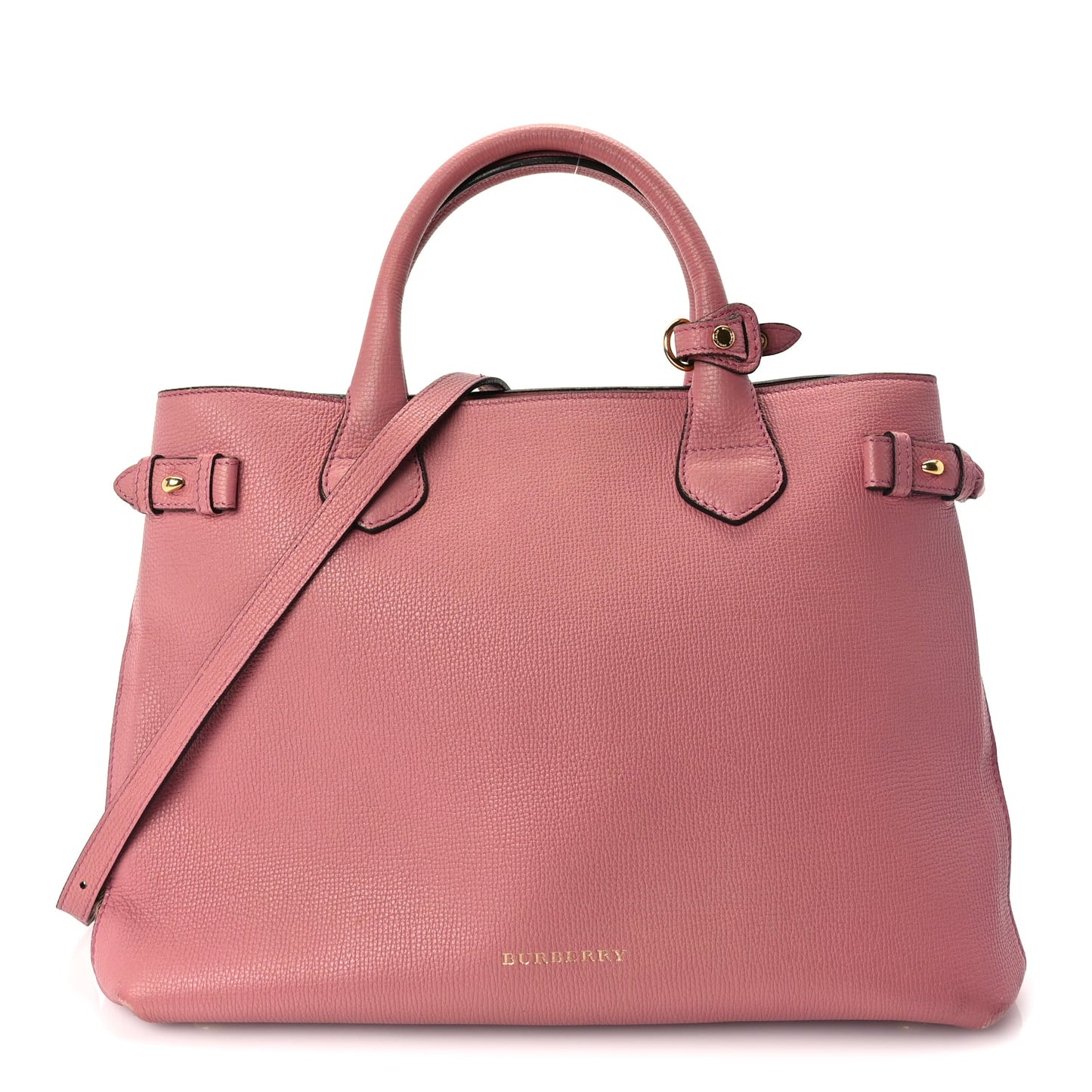 Burberry Grainy Calfskin House Check Medium Banner Tote  Mauve Pink