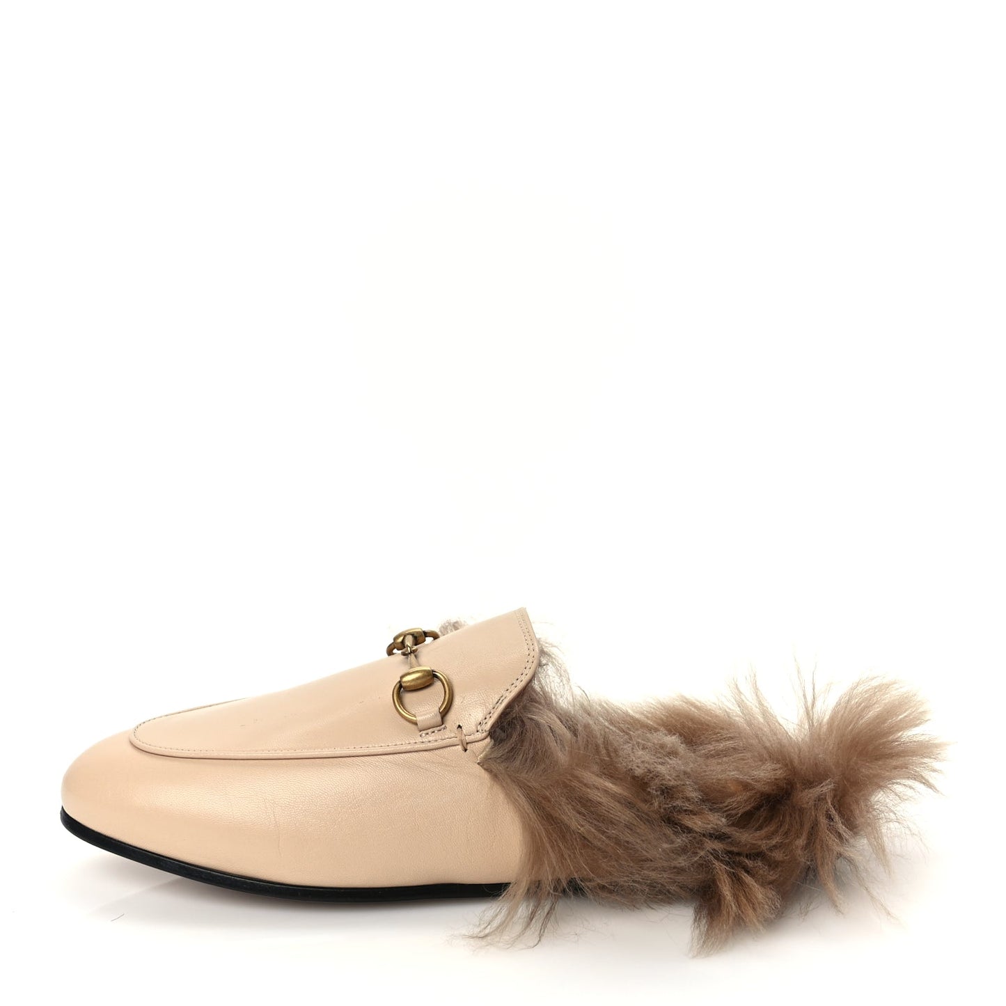 Gucci Calfskin Fur Womens Princetown Slippers 38 Beige