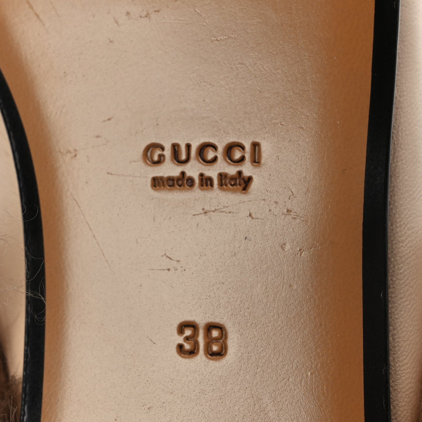 Gucci Calfskin Fur Womens Princetown Slippers 38 Beige