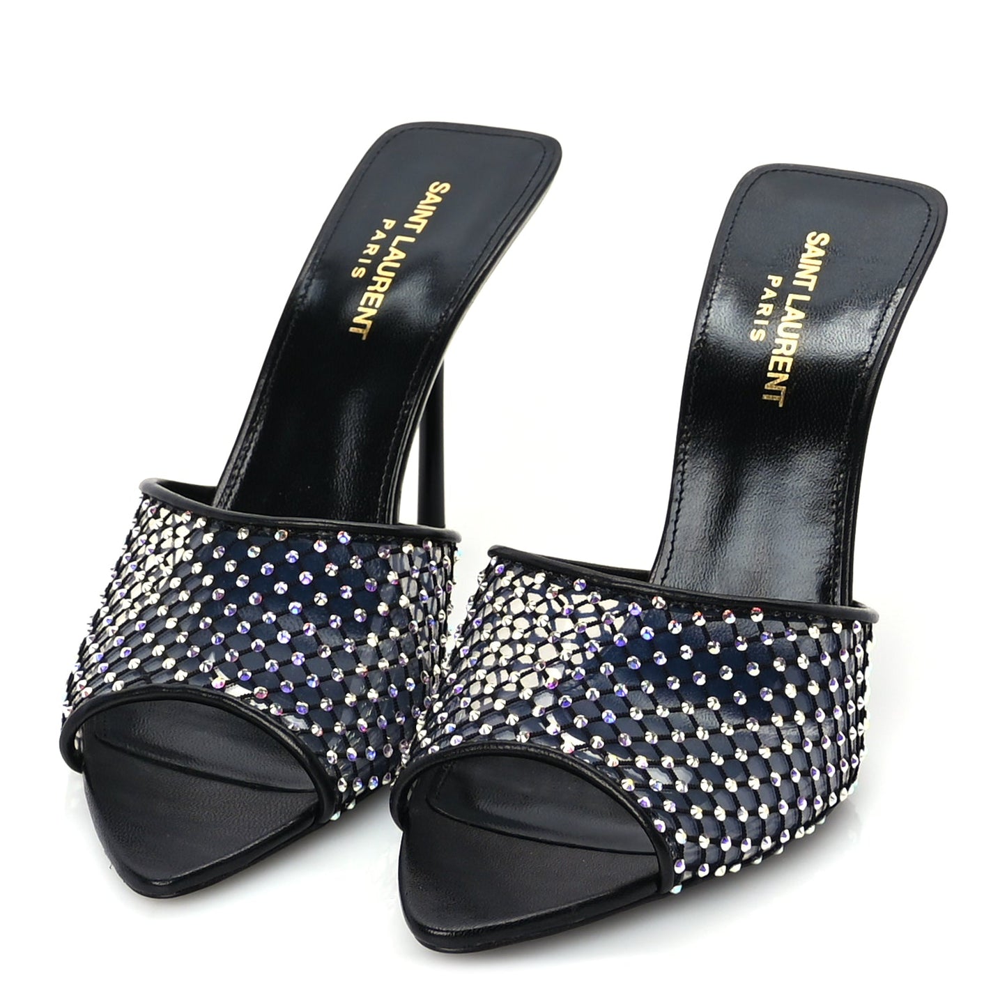 Saint Laurent Mesh Strass Giqua 95 Mule Sandals 38.5 Black
