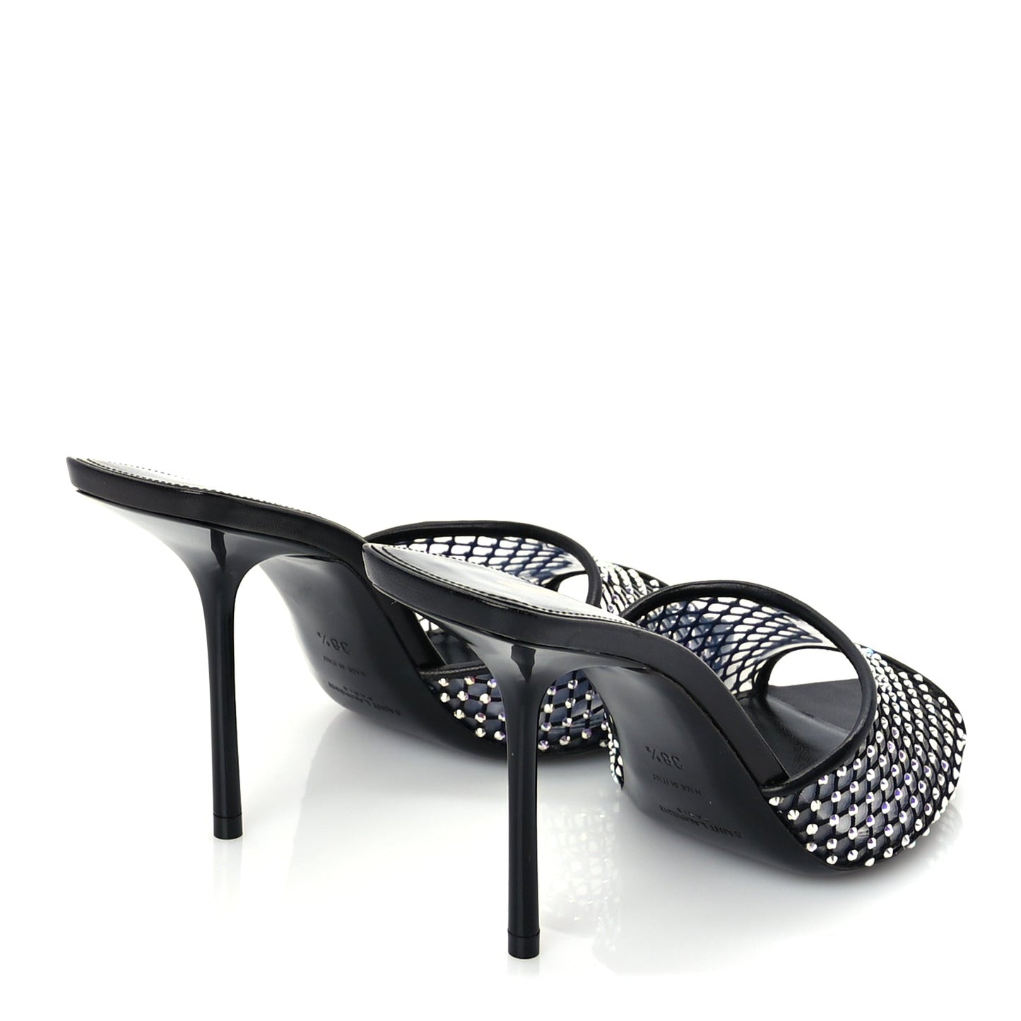 Saint Laurent Mesh Strass Giqua 95 Mule Sandals 38.5 Black