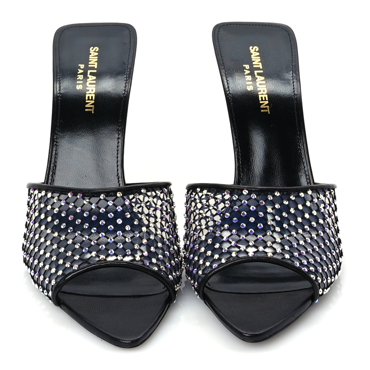 Saint Laurent Mesh Strass Giqua 95 Mule Sandals 38.5 Black
