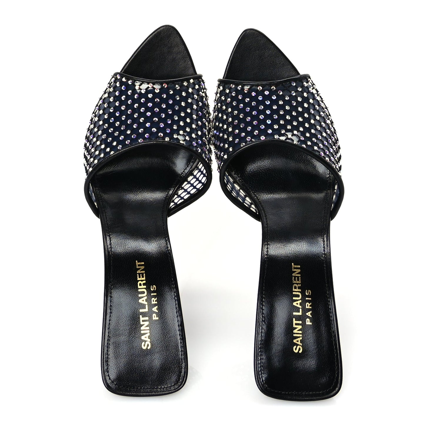 Saint Laurent Mesh Strass Giqua 95 Mule Sandals 38.5 Black