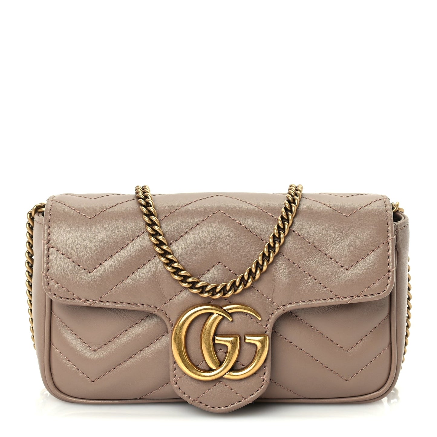 Gucci Calfskin Matelasse Super Mini GG Marmont Shoulder Bag  Porcelain Rose