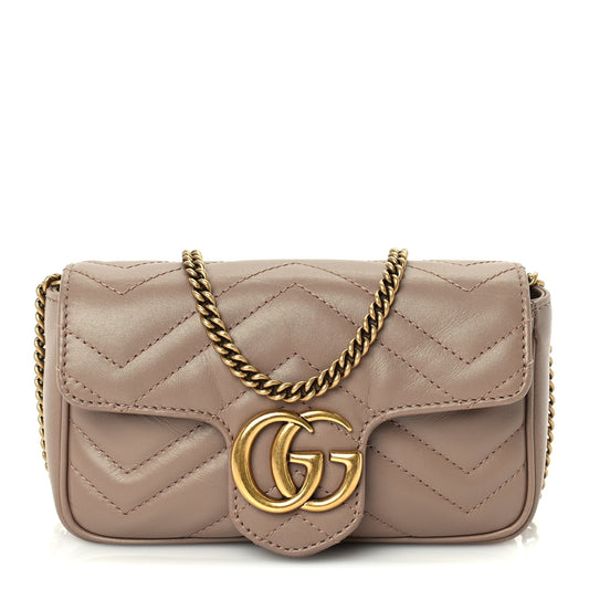Gucci Calfskin Matelasse Super Mini GG Marmont Shoulder Bag  Porcelain Rose