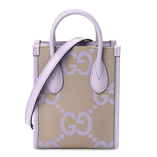 Gucci Monogram Jumbo GG Textured Dollar Calfskin Mini Tote Bag  Beige Lapis