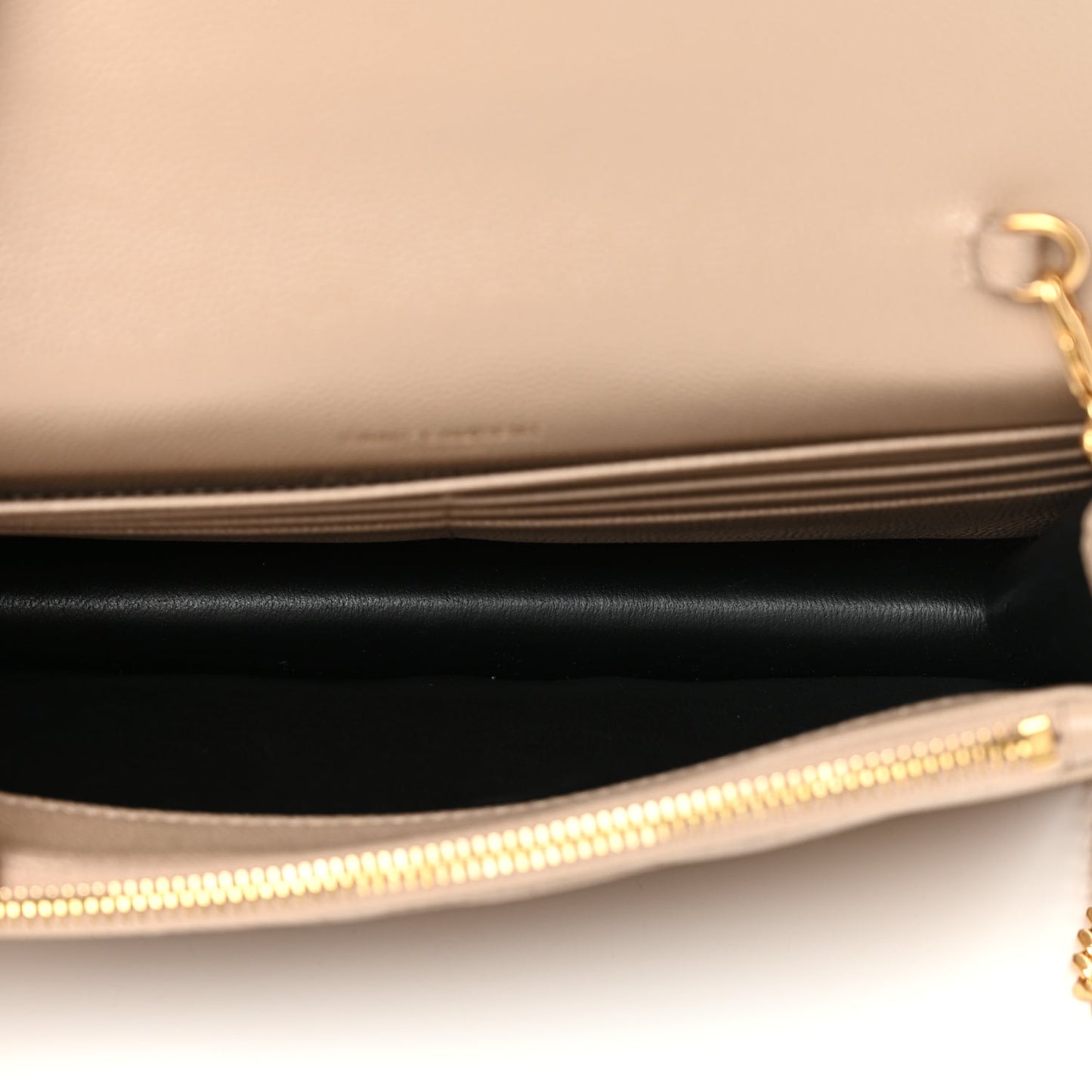 Saint Laurent Grain De Poudre Matelasse Chevron Monogram Envelope Chain Wallet Dark Beige