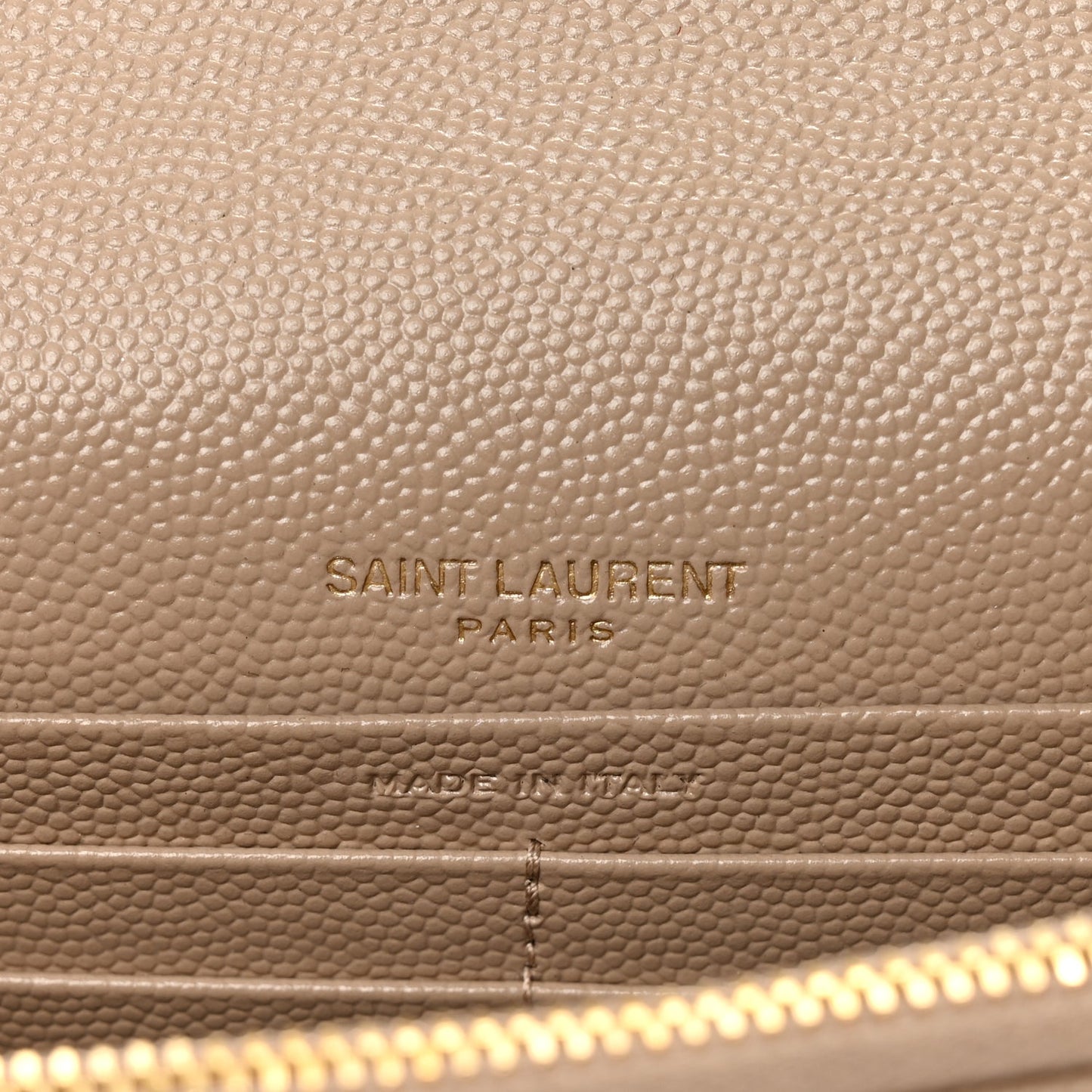 Saint Laurent Grain De Poudre Matelasse Chevron Monogram Envelope Chain Wallet Dark Beige
