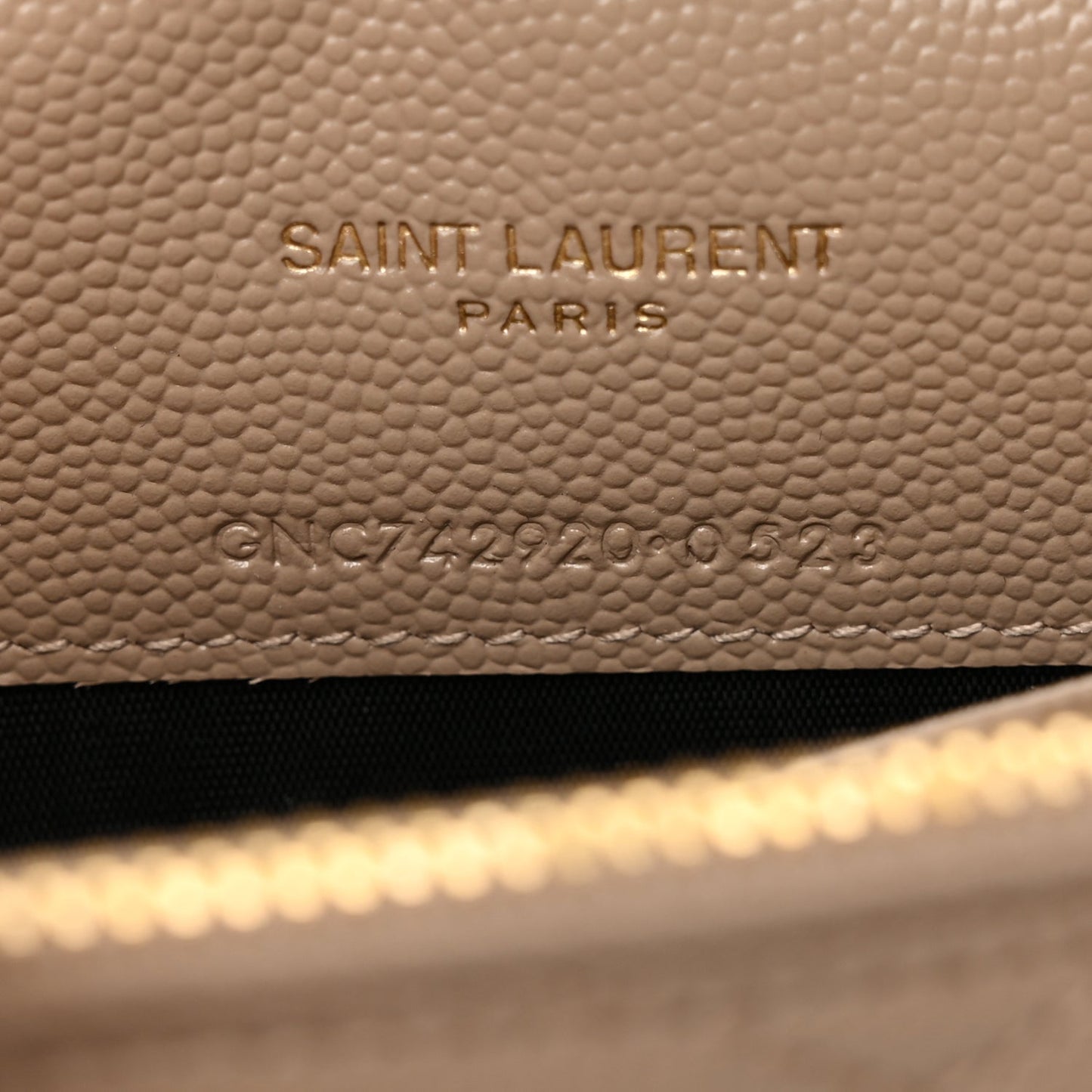 Saint Laurent Grain De Poudre Matelasse Chevron Monogram Envelope Chain Wallet Dark Beige