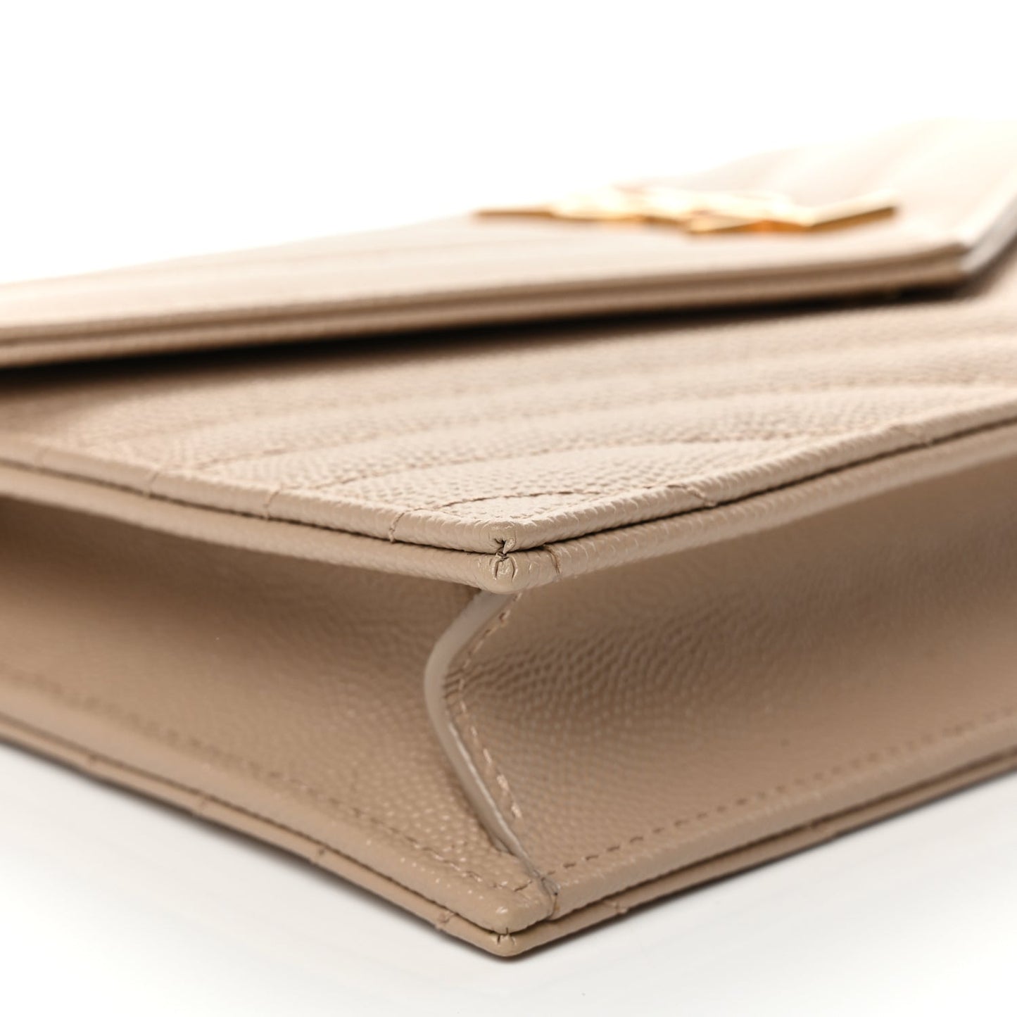 Saint Laurent Grain De Poudre Matelasse Chevron Monogram Envelope Chain Wallet Dark Beige