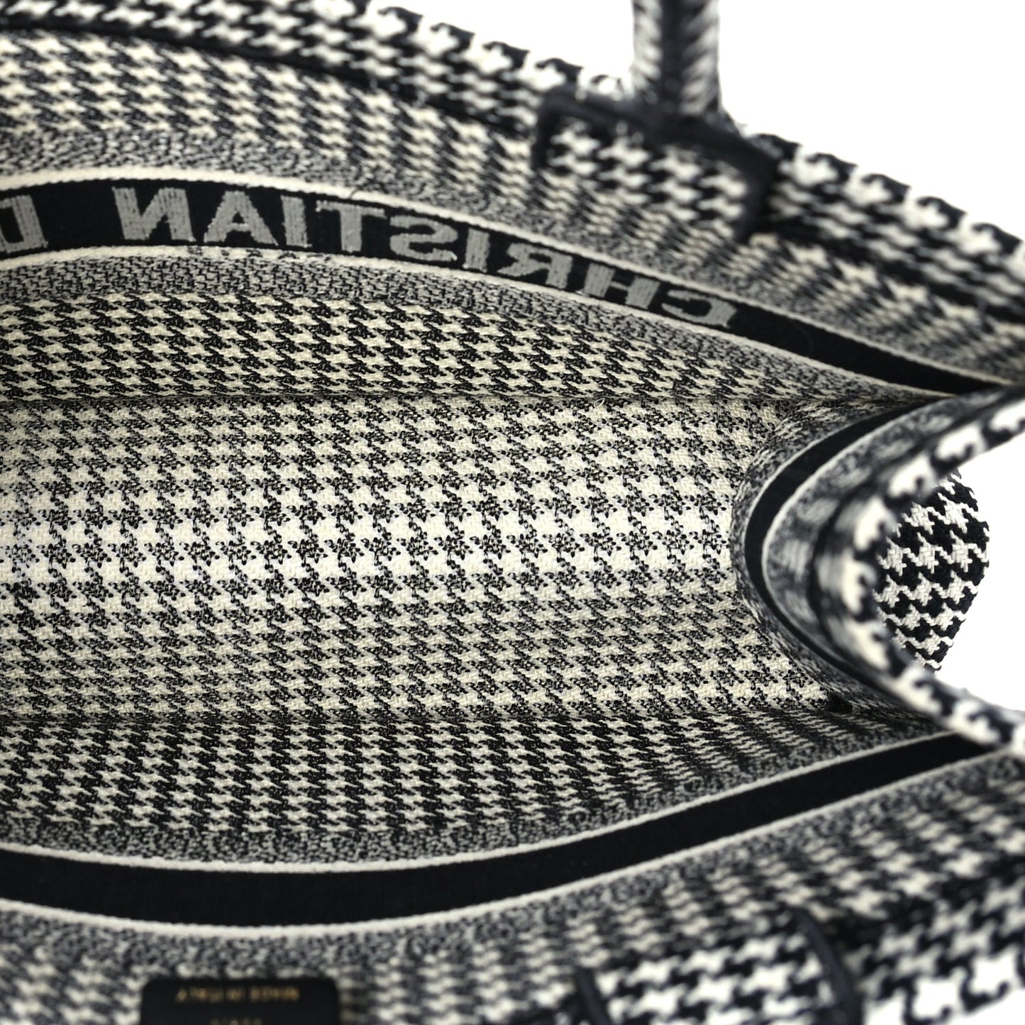 Christian Dior Canvas Houndstooth Embroidered Medium Book Tote  Black White