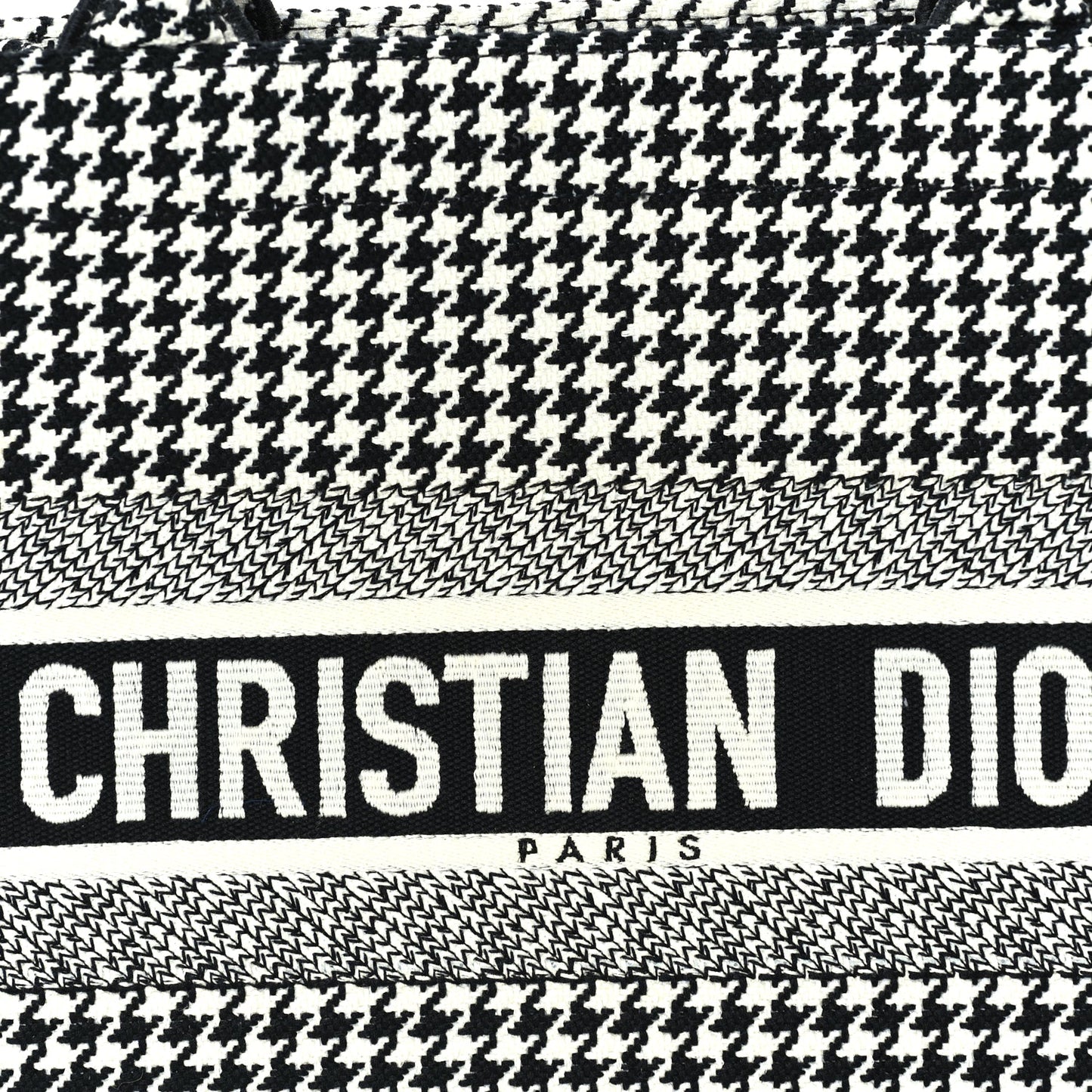 Christian Dior Canvas Houndstooth Embroidered Medium Book Tote  Black White