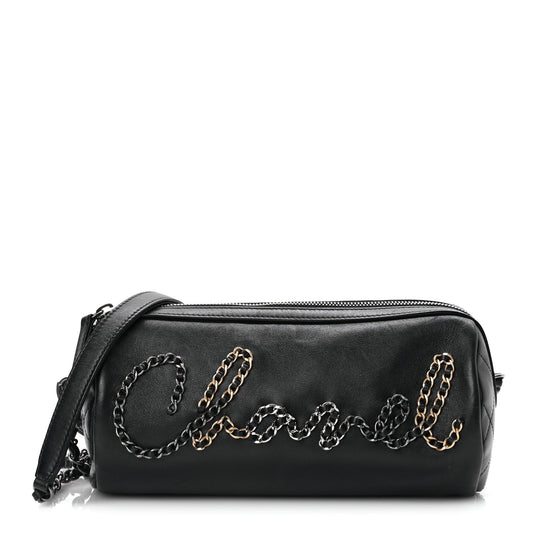 Chanel Calfskin Chain 20s Signature Bowling Bag Black