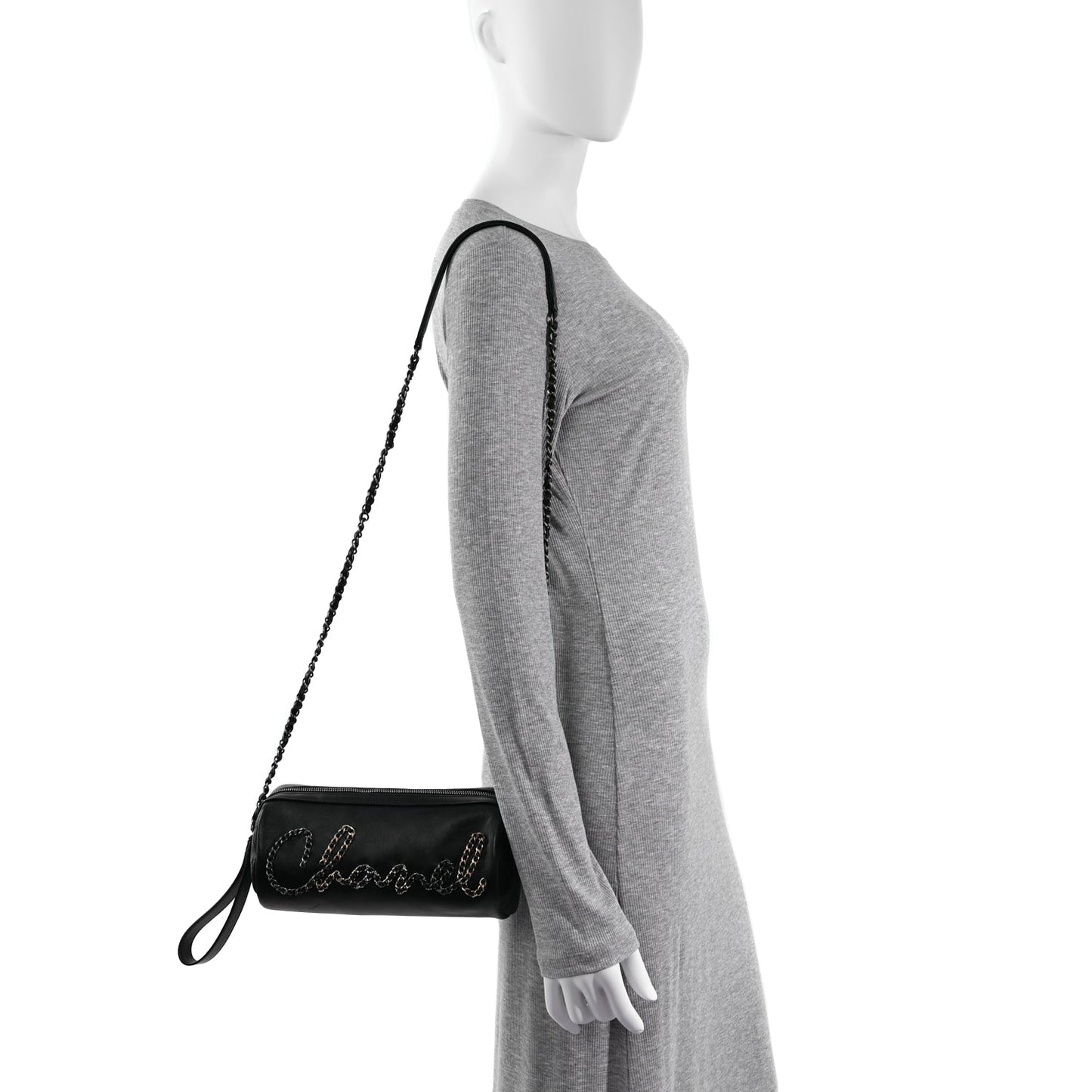Chanel Calfskin Chain 20s Signature Bowling Bag Black