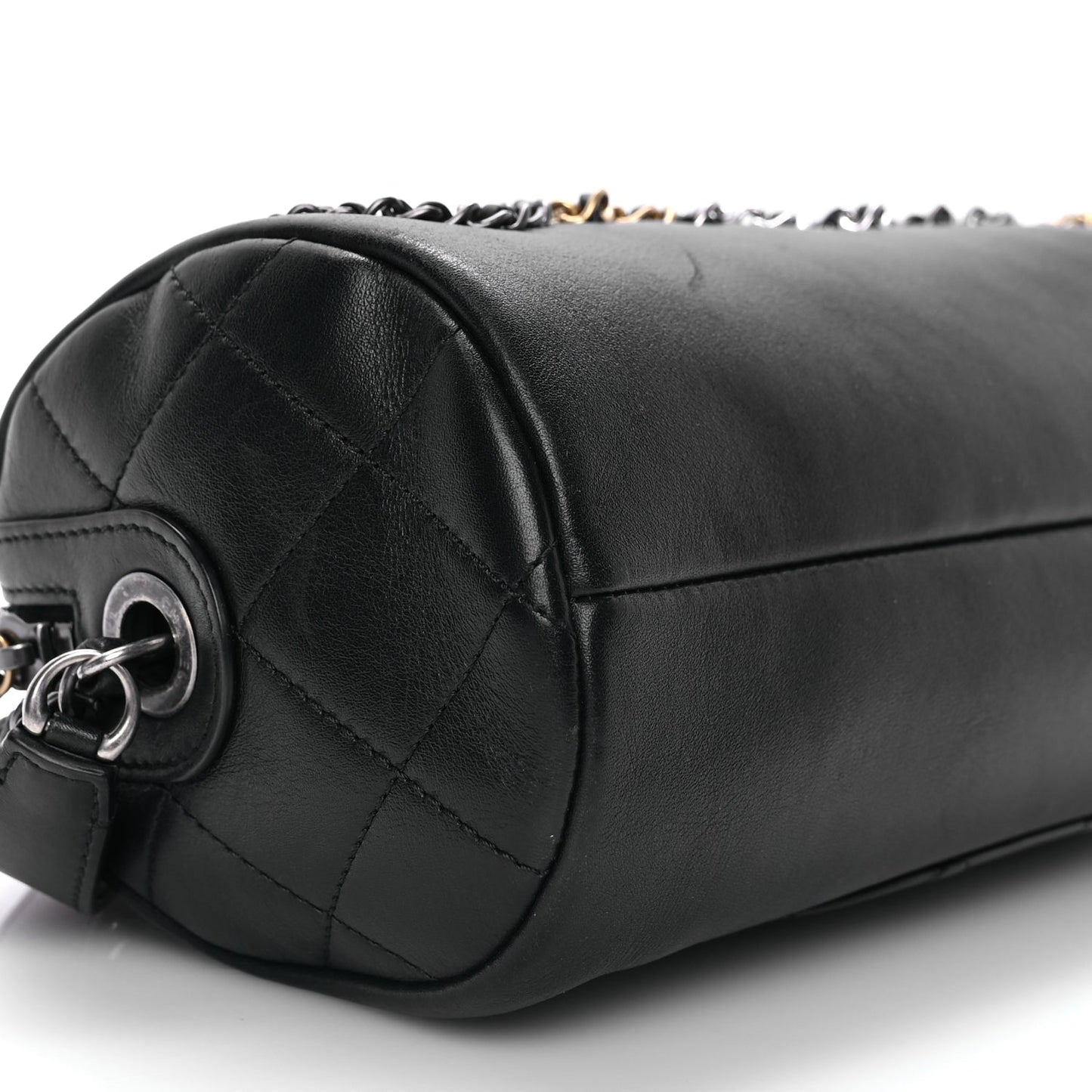 Chanel Calfskin Chain 20s Signature Bowling Bag Black