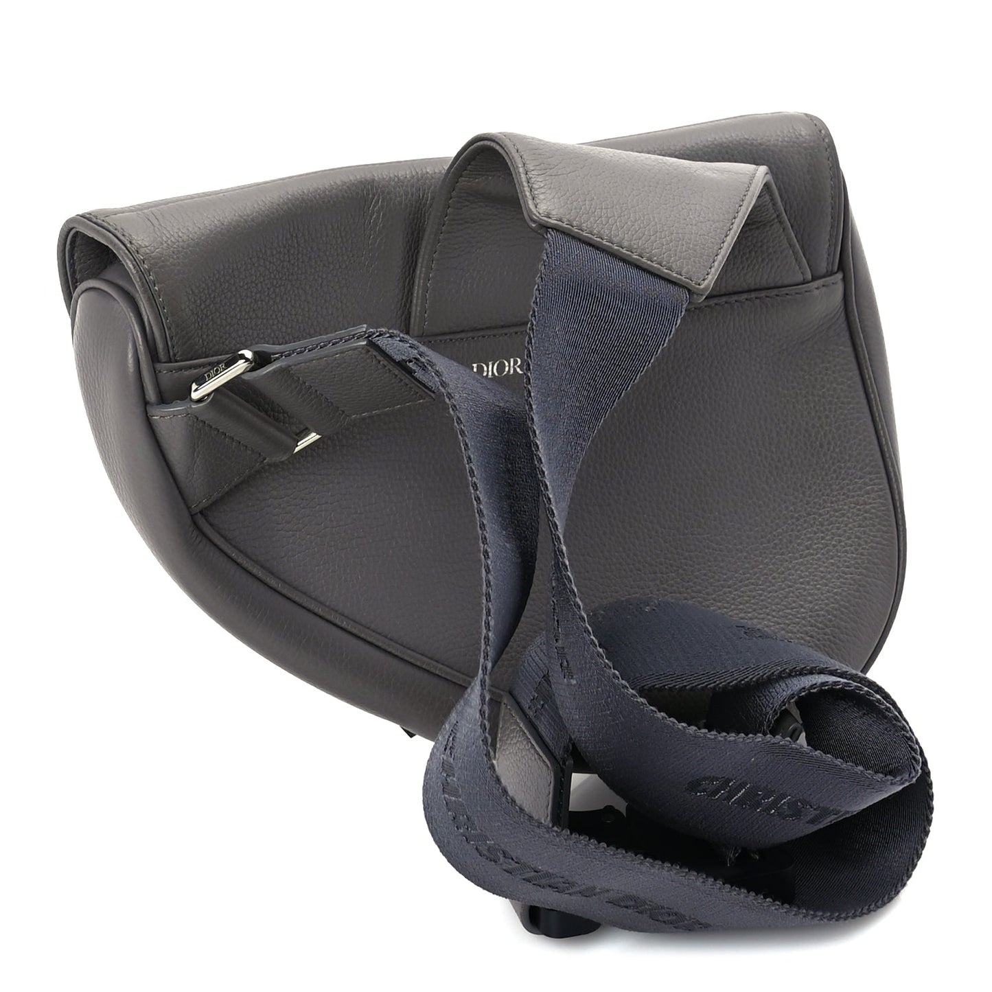 Christian Dior Grained Calfskin Mens Saddle Bag  Grey